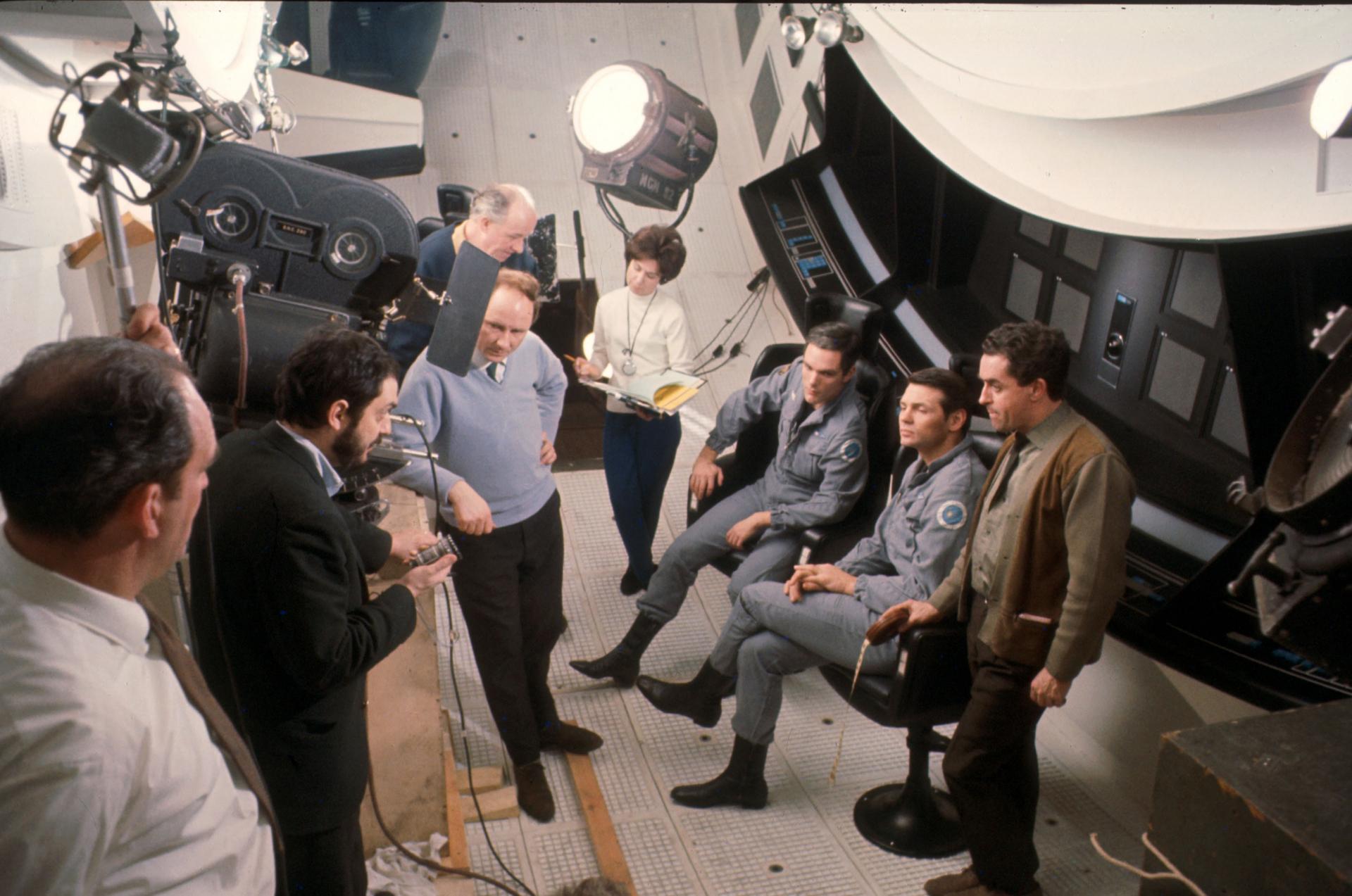 Director Stanley Kubrick (left) on the set of “2001: A Space Odyssey.”