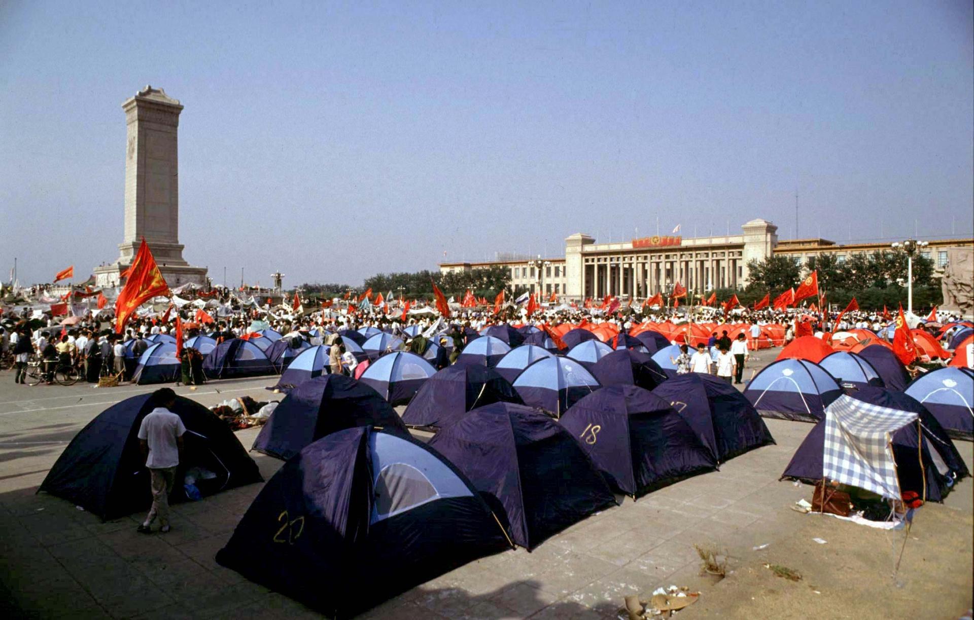 Tents fill up Tiananmen Square.