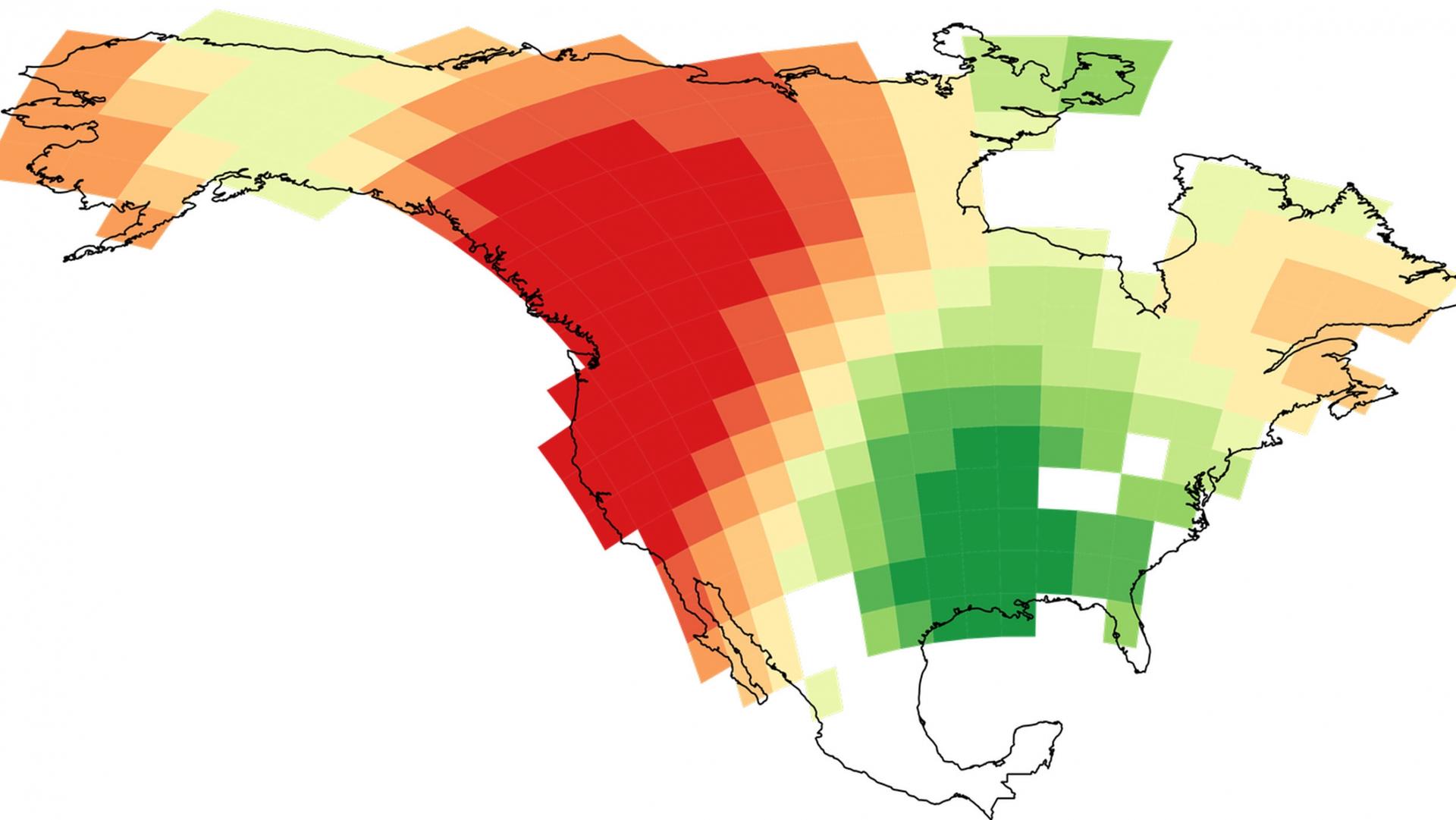 The model’s ability to predict the number of languages varied from excellent in some places (red) to poor in others (green)