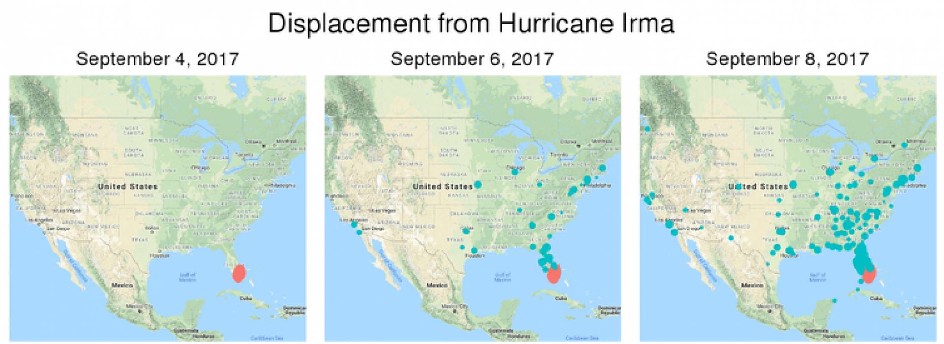 A map of displacement from hurricane Irma.