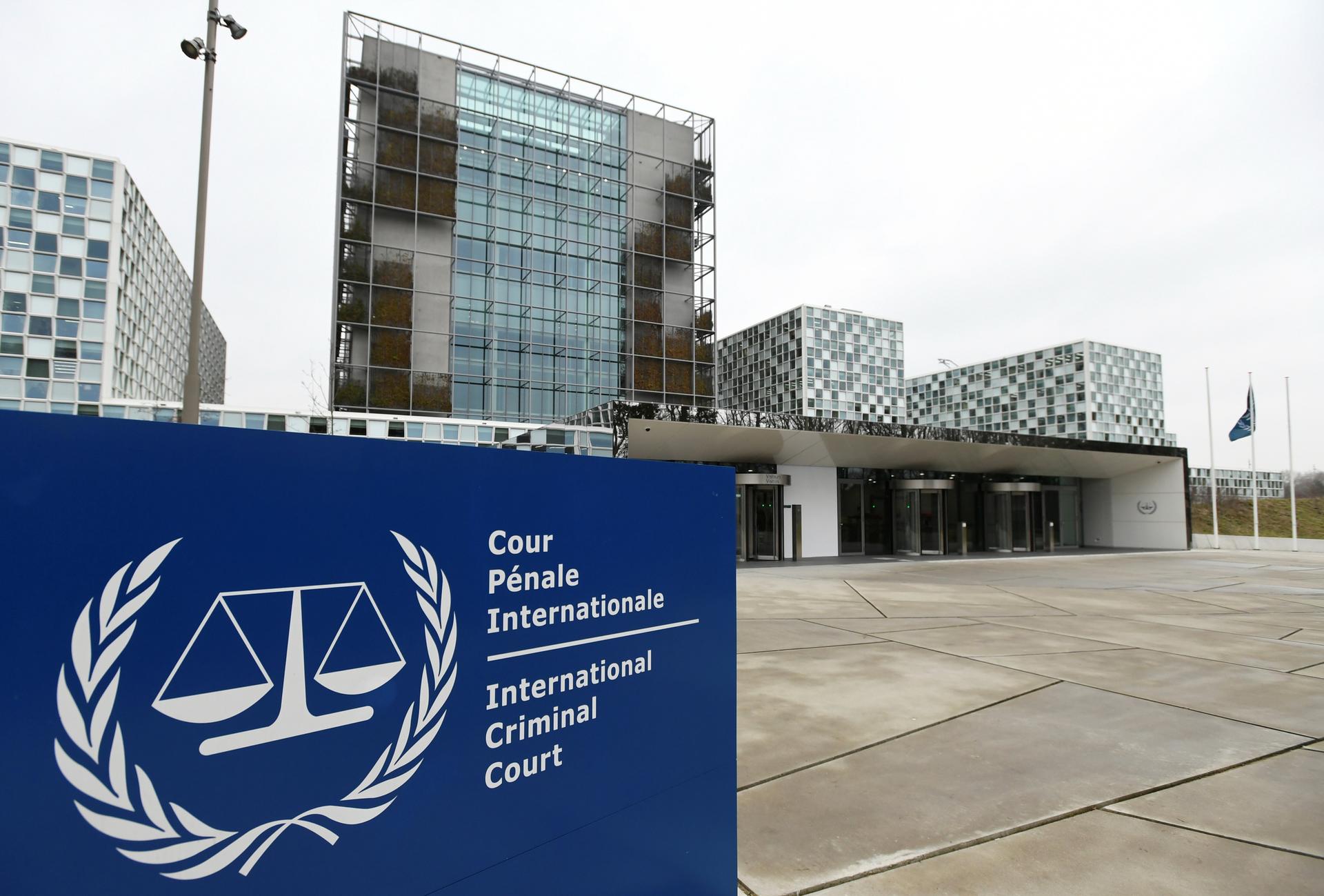 Exterior photo of the International Criminal Court building. 
