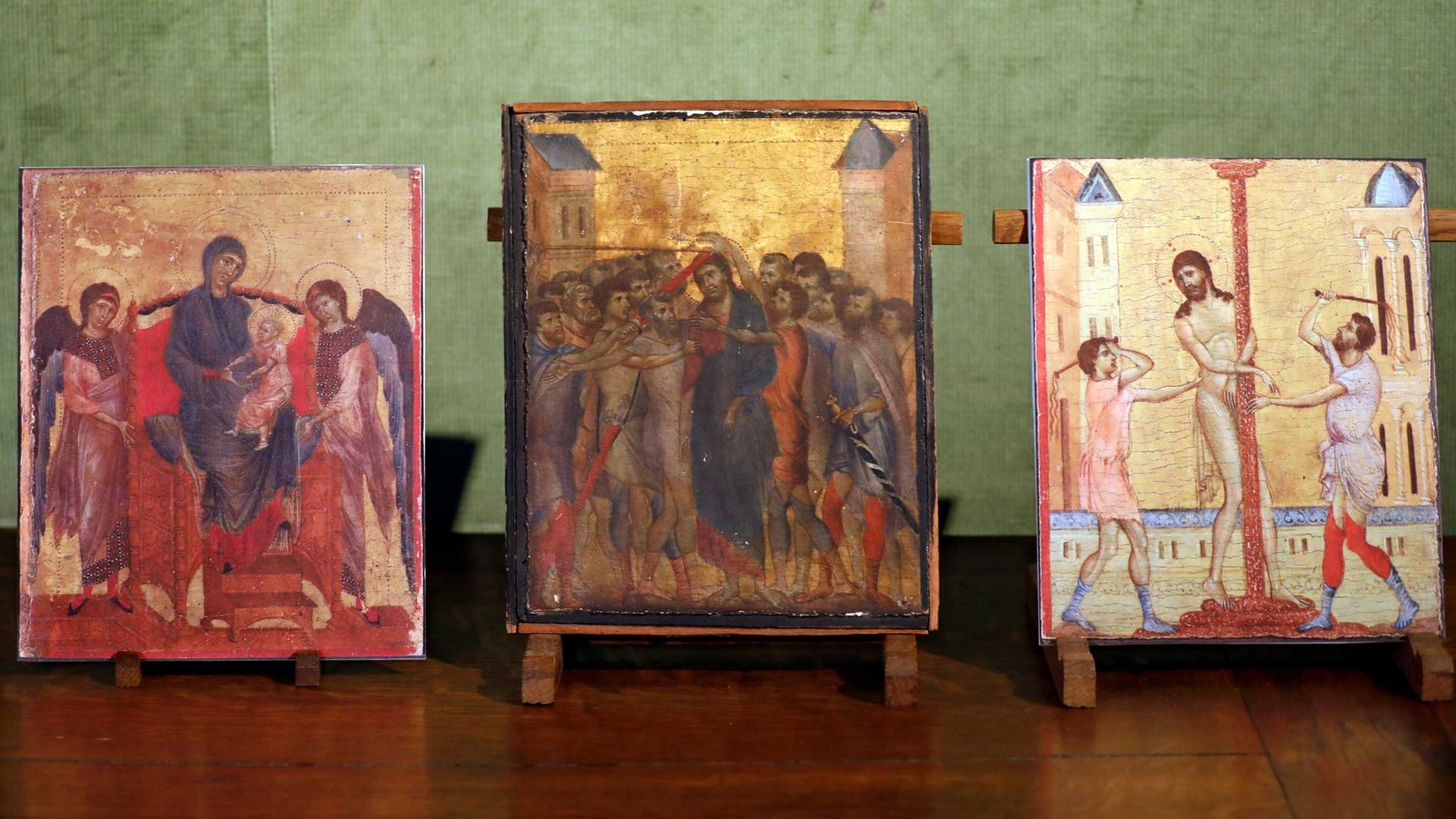 Three religious images are displayed side by side
