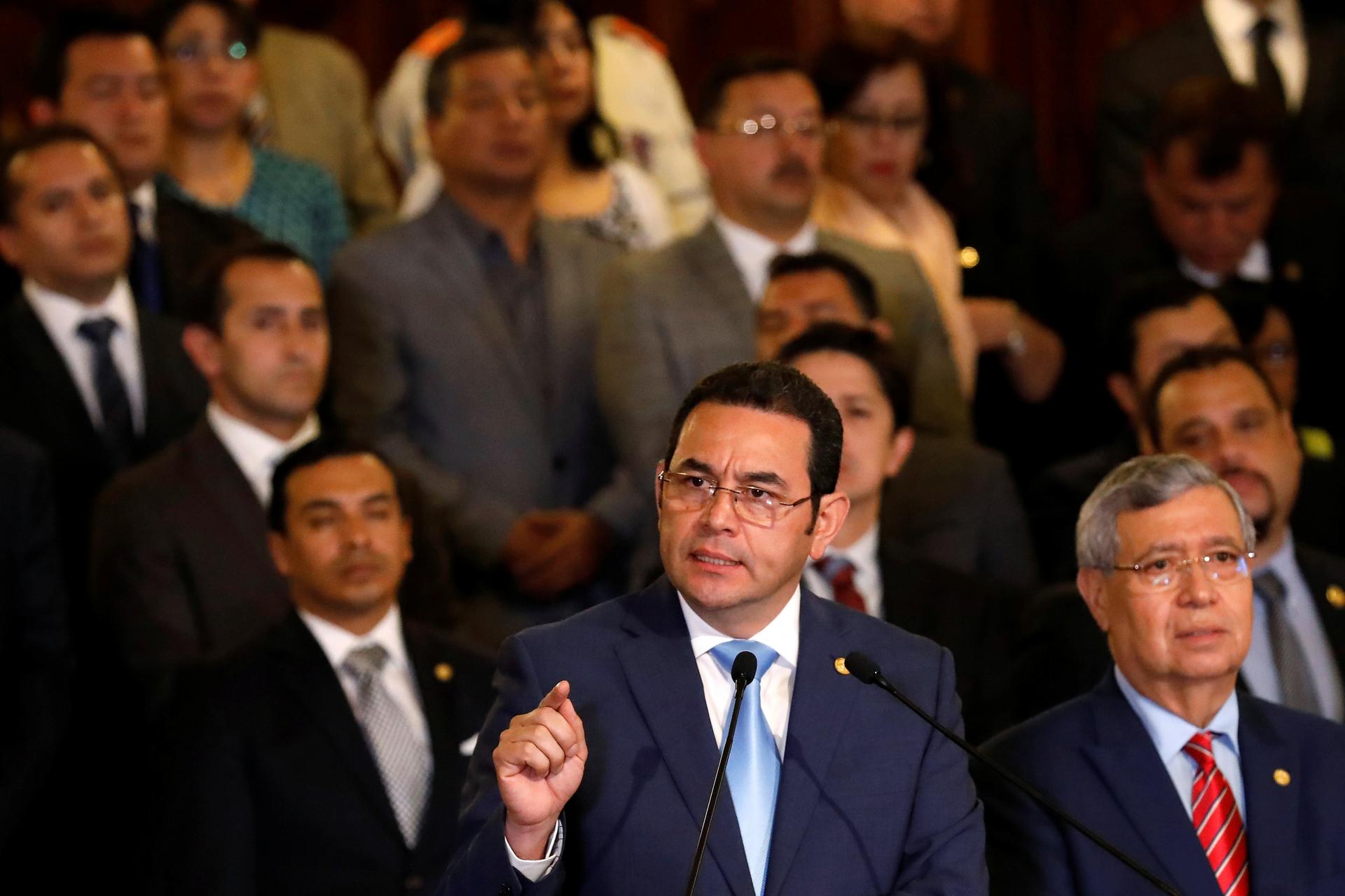 Guatemalan President Jimmy Morales holds a news conference to announce that it was ending the mandate of the UN-backed anti-graft commission, the CICIG, in Guatemala City, Guatemala, January 7, 2019.