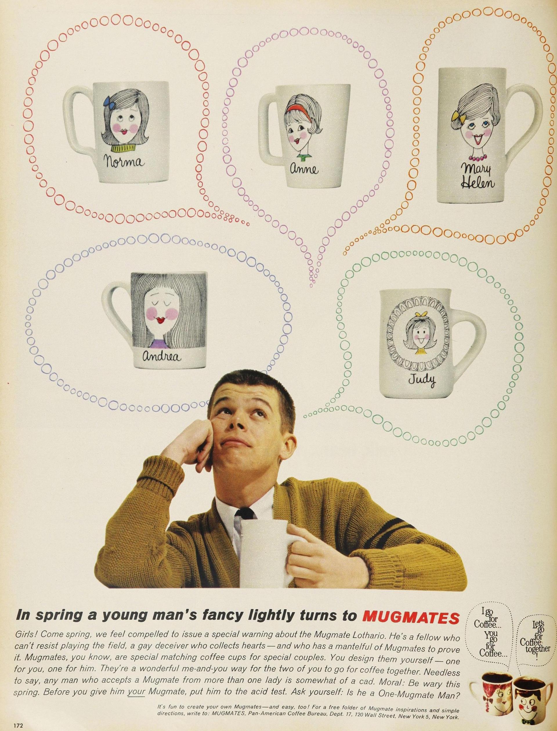A magazine advertisement for the “Mugmates” campaign from April 1962.