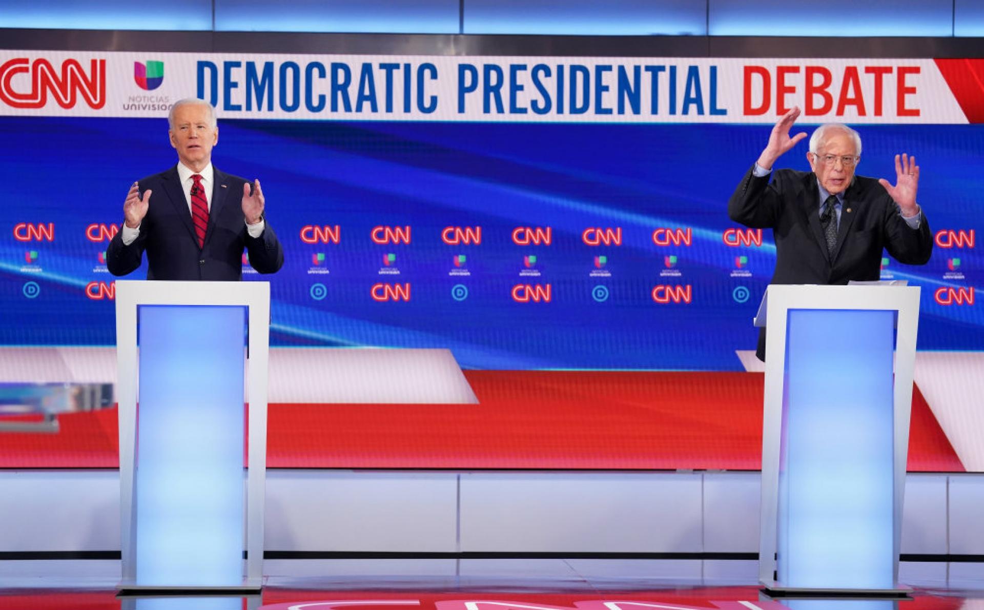 Joe Biden and Bernie Sanders debate on March 8, 2020.