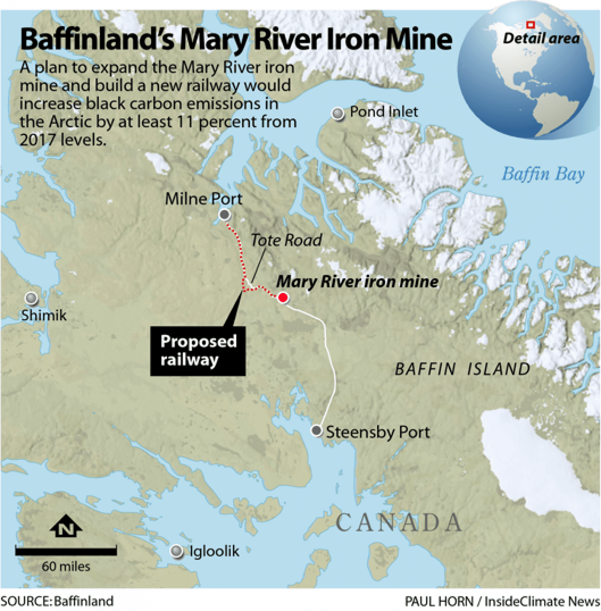 A map of Baffinland's Mary River iron mine.
