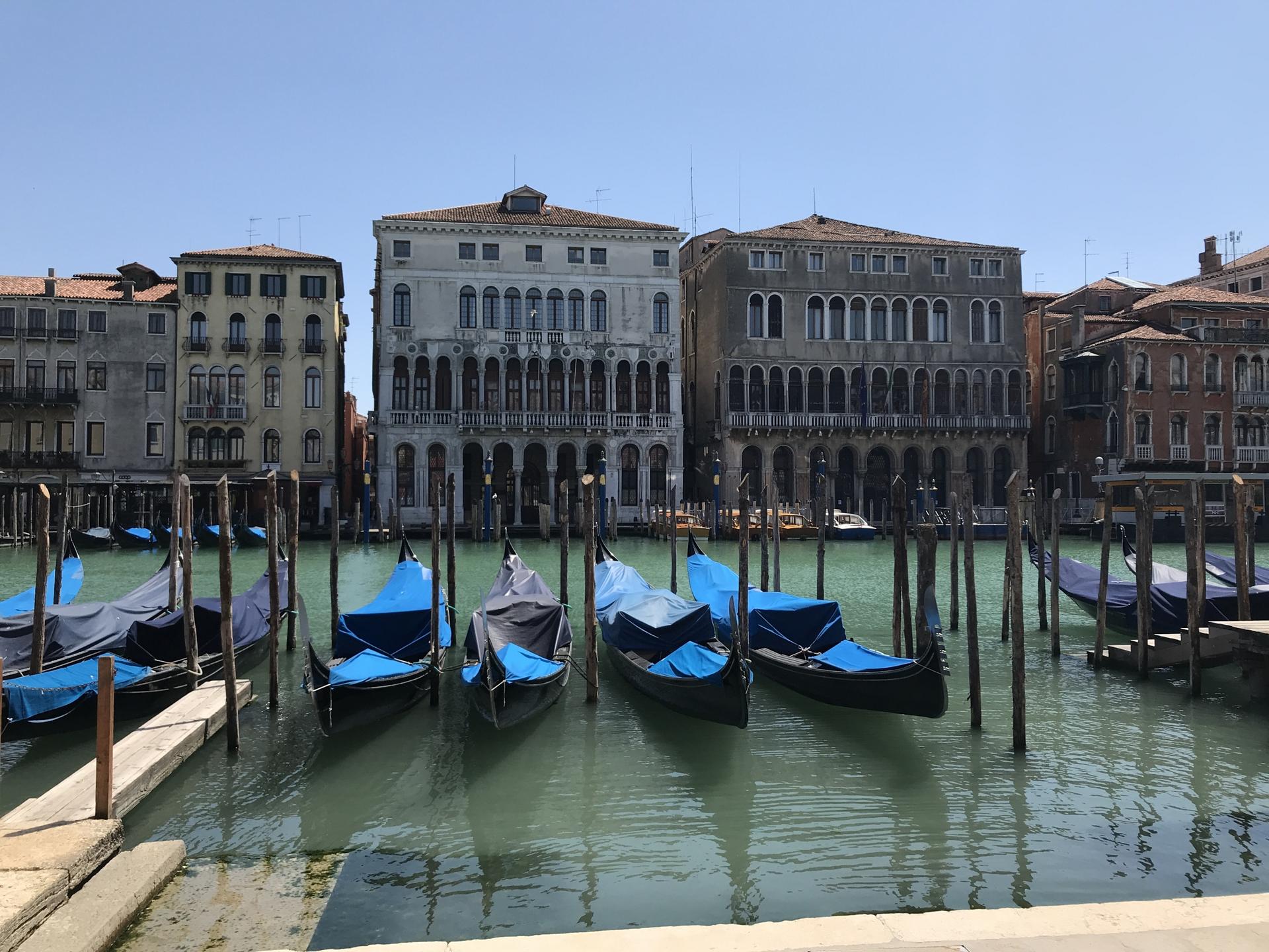 The area around the Rialto Bridge, on the Grand Canal in Venice, Italy, has been quiet since the country's lockdown went into effect. 