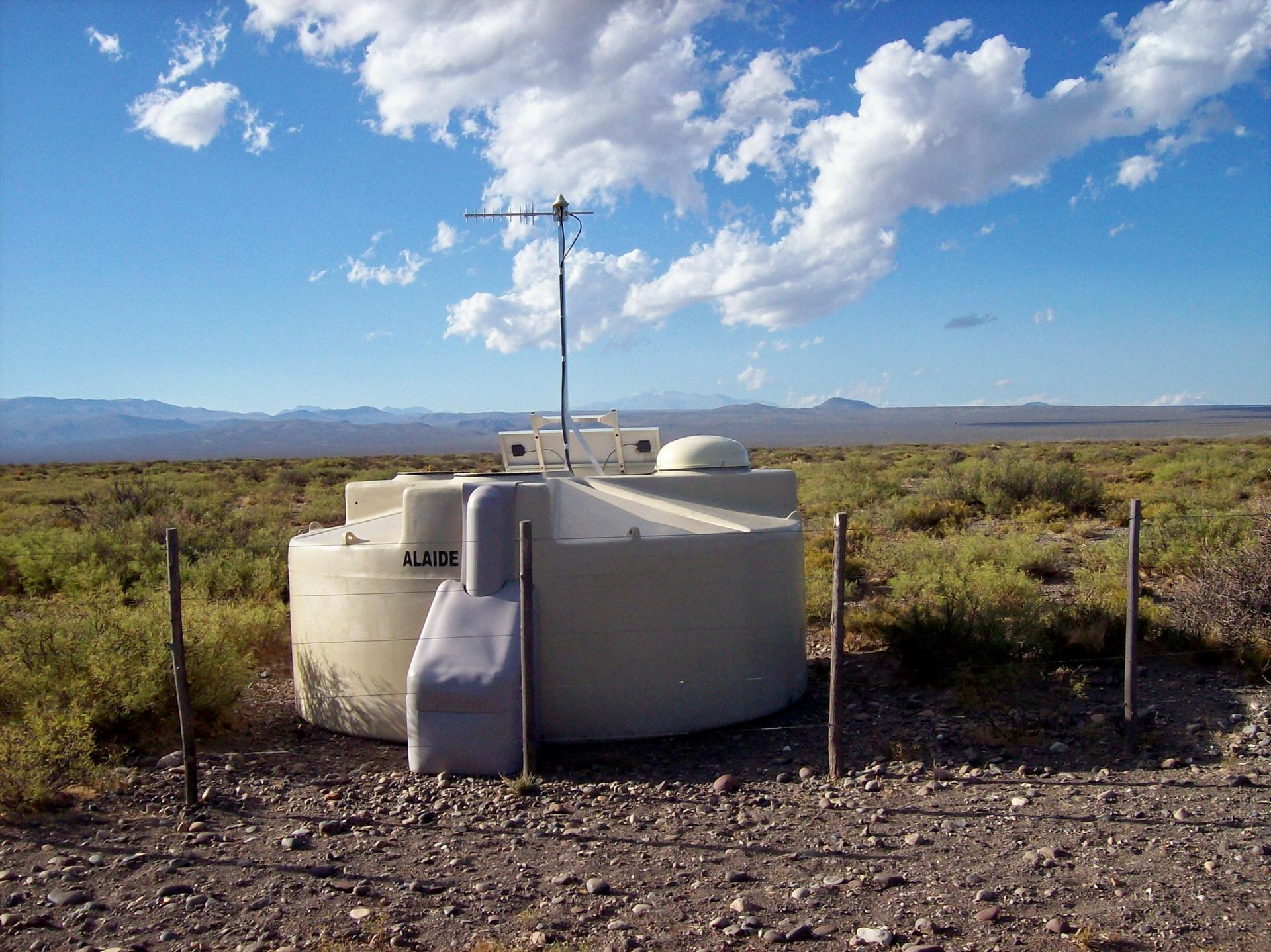 One of many surface detectors that comprise the Pierre Auger Observatory at the foot of the Andes in Argentina. Without proper maintenance, these detectors are slowly winking off, compromising the collection of cosmic rays.