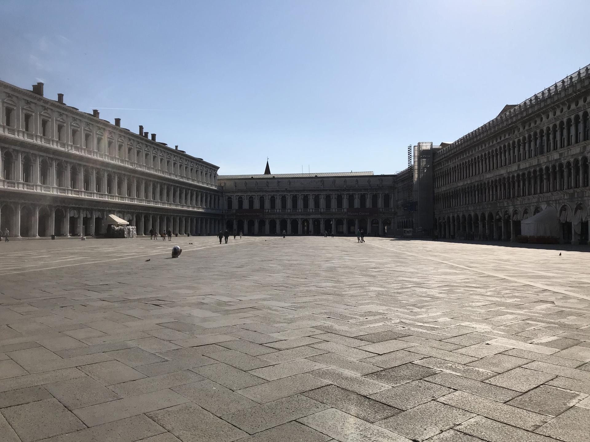 The Piazza San Marco in Venice, Italy, looks deserted in the midst of lockdown orders. 