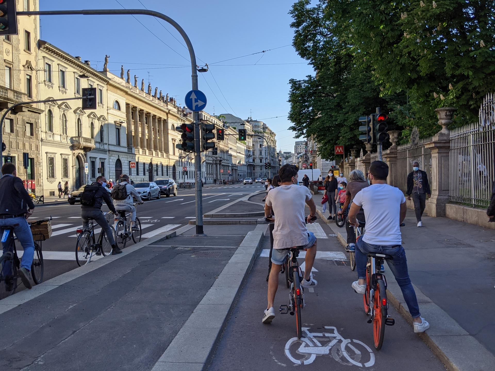 Corso Buenos Aires is Milan’s first street to be transformed as part of a citywide plan to convert 22 miles of roads this summer into bike paths and pedestrian areas. 