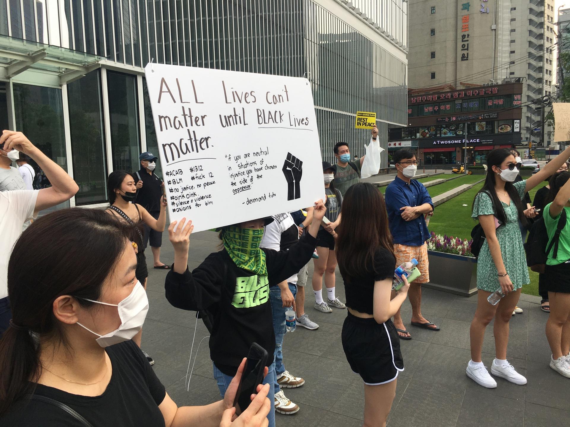 A demonstration in Seoul called out racial injustice in the US and xenophobia in South Korea