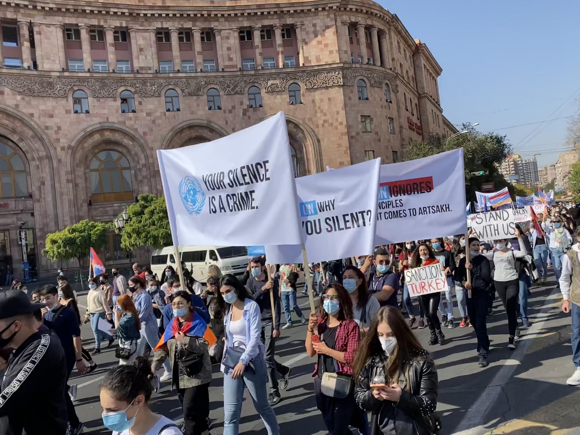 Armenians rally in capital Yerevan demanding action from the international community. 