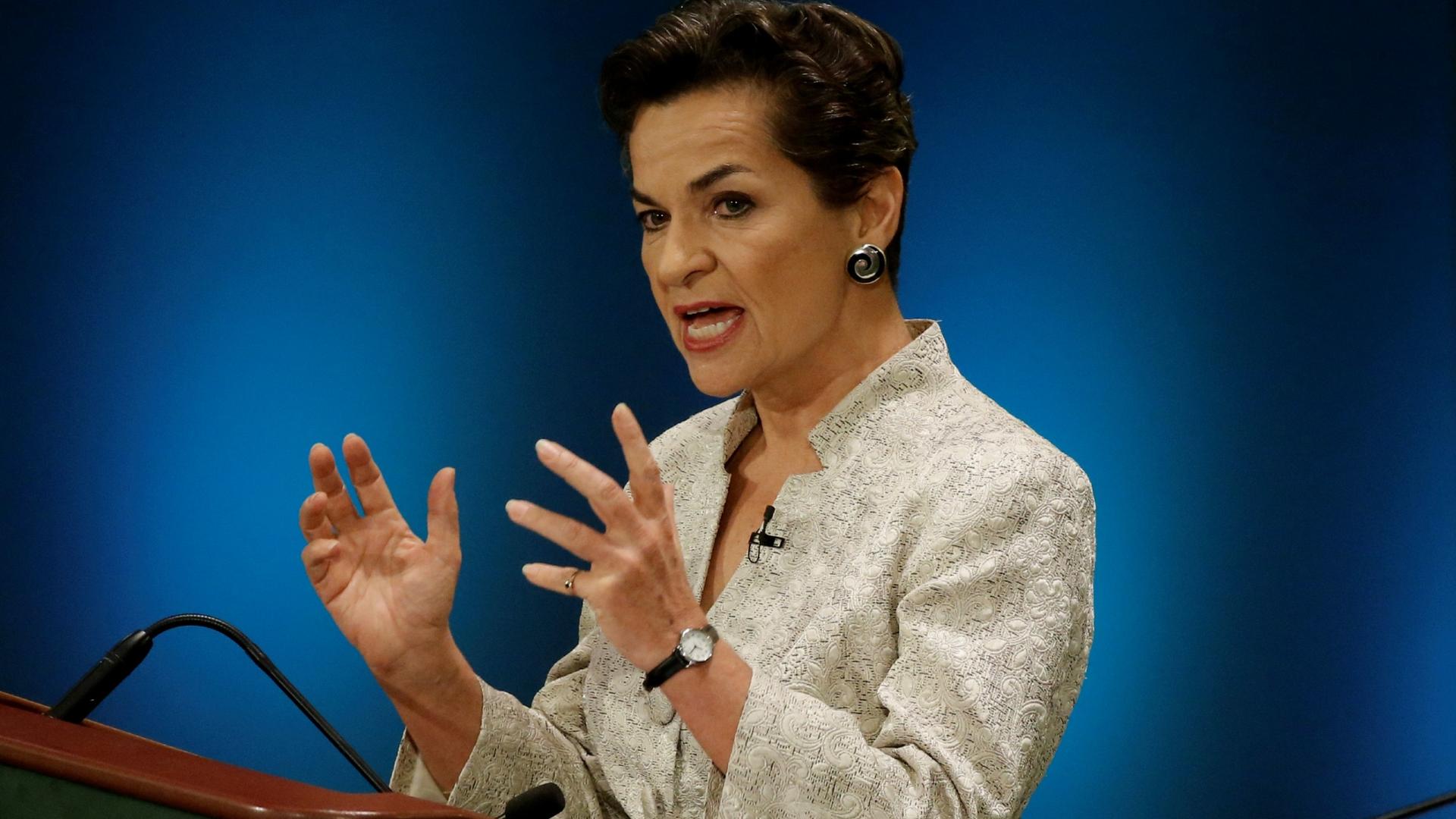 In this file photo, former United Nations climate chief Christiana Figueres speaks during a debate at UN headquarters in New York, July 12, 2016.