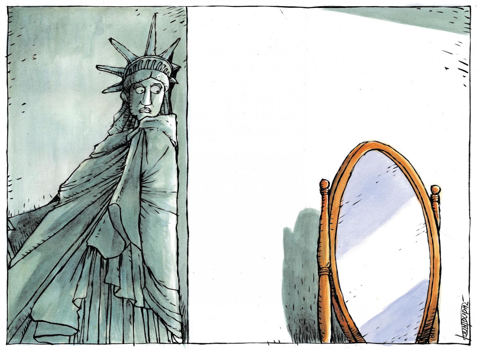 Statue of liberty is afraid to look in the mirror