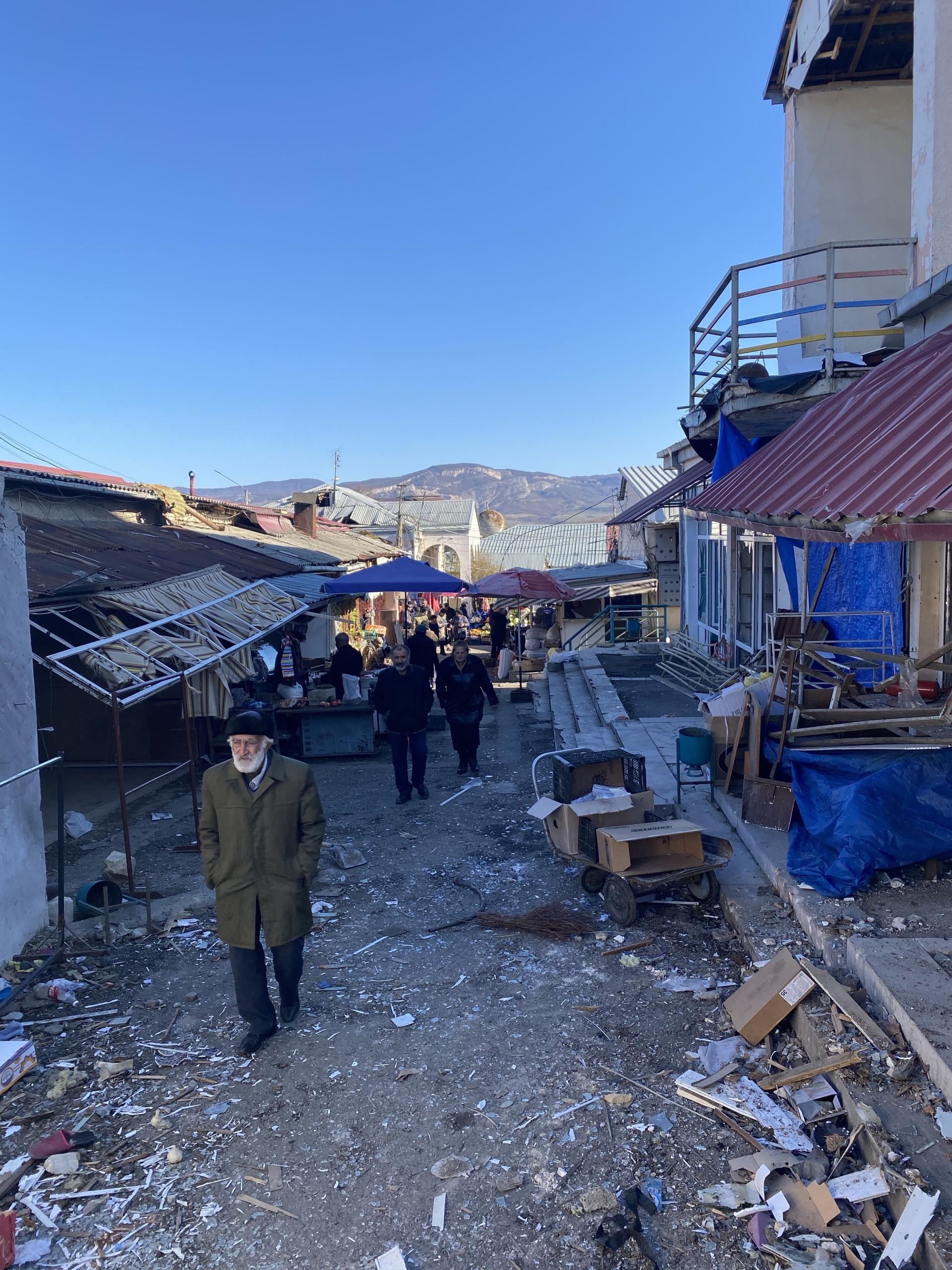 Business slowly restarts in the market of Stepanakert, the de facto capital of Nagorno-Karabakh, after being shelled during the war. 