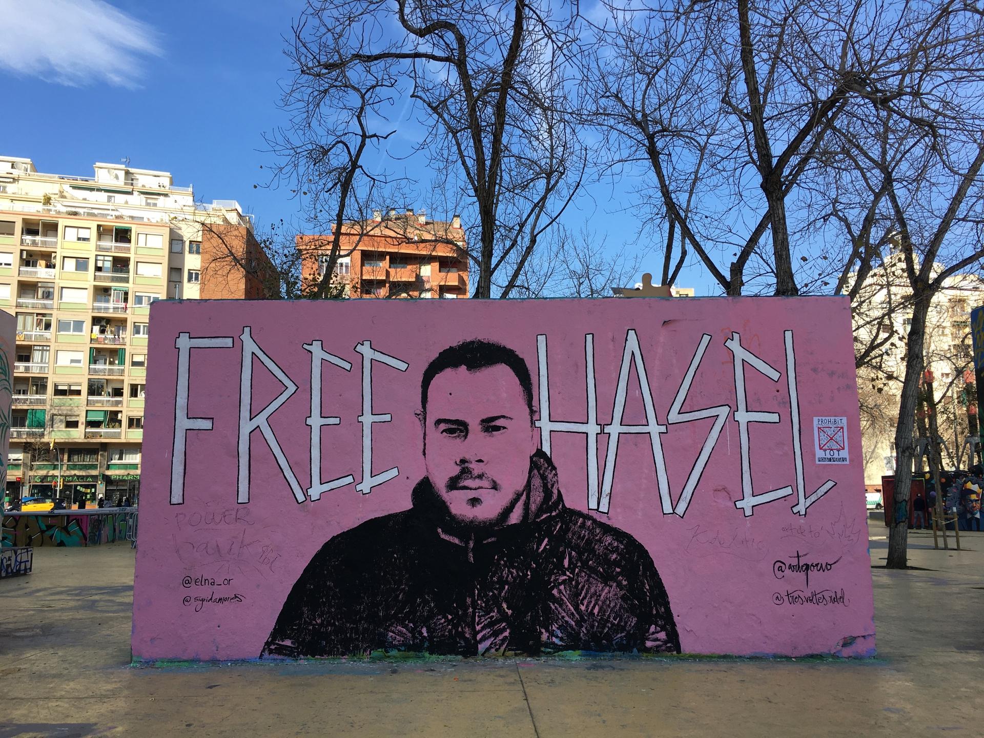 Protesters across Spain have taken to the streets to demand rapper Pablo Hasél’s release from prison and murals like this one have gone up across the country. This one from downtown Barcelona was painted earlier in the month, before the rapper's recent ar