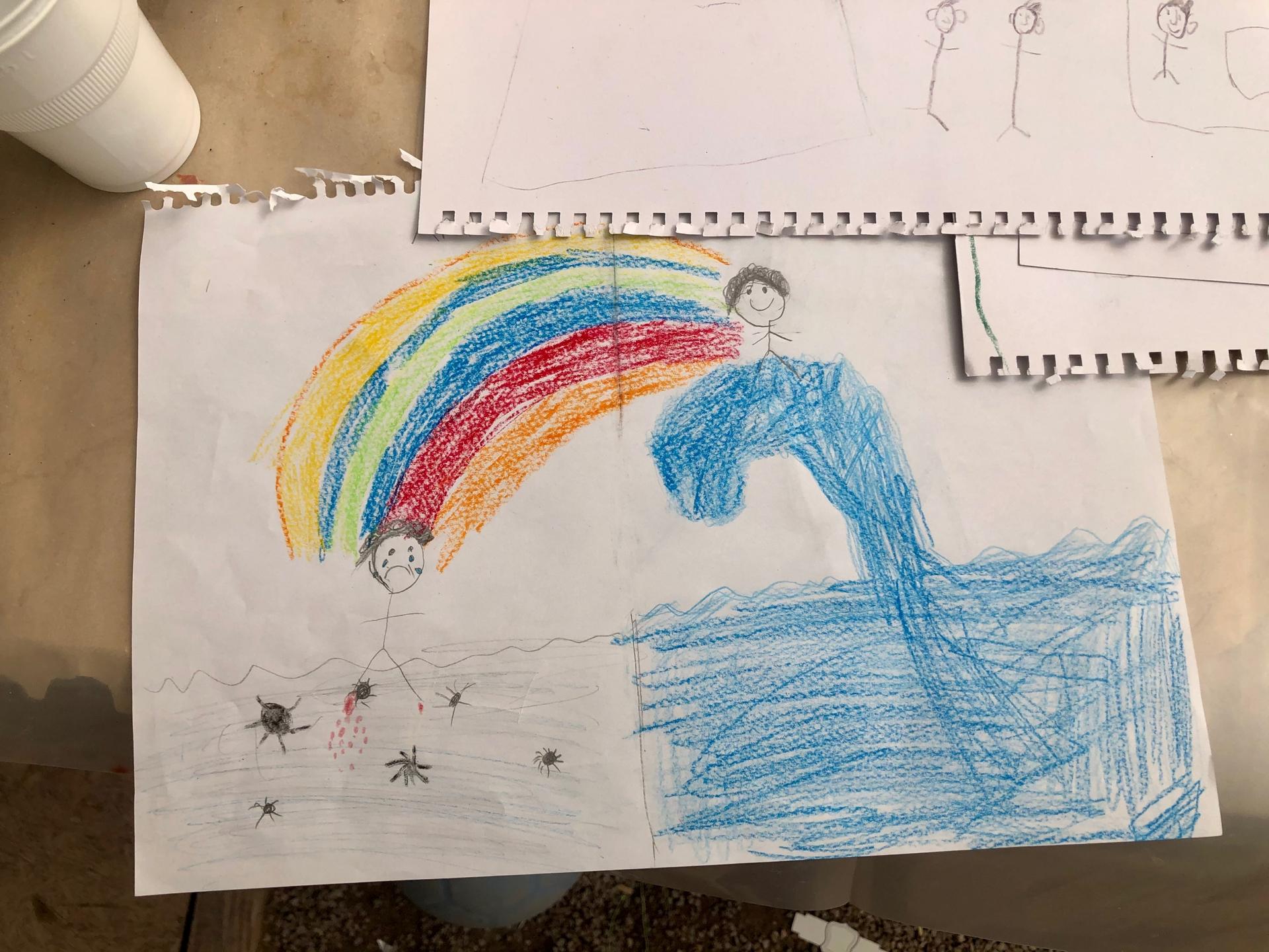 For one of their projects, children were asked to draw two worlds: the reality they live in today and an imaginary world they would like for themselves, and then connect the two with a bridge.