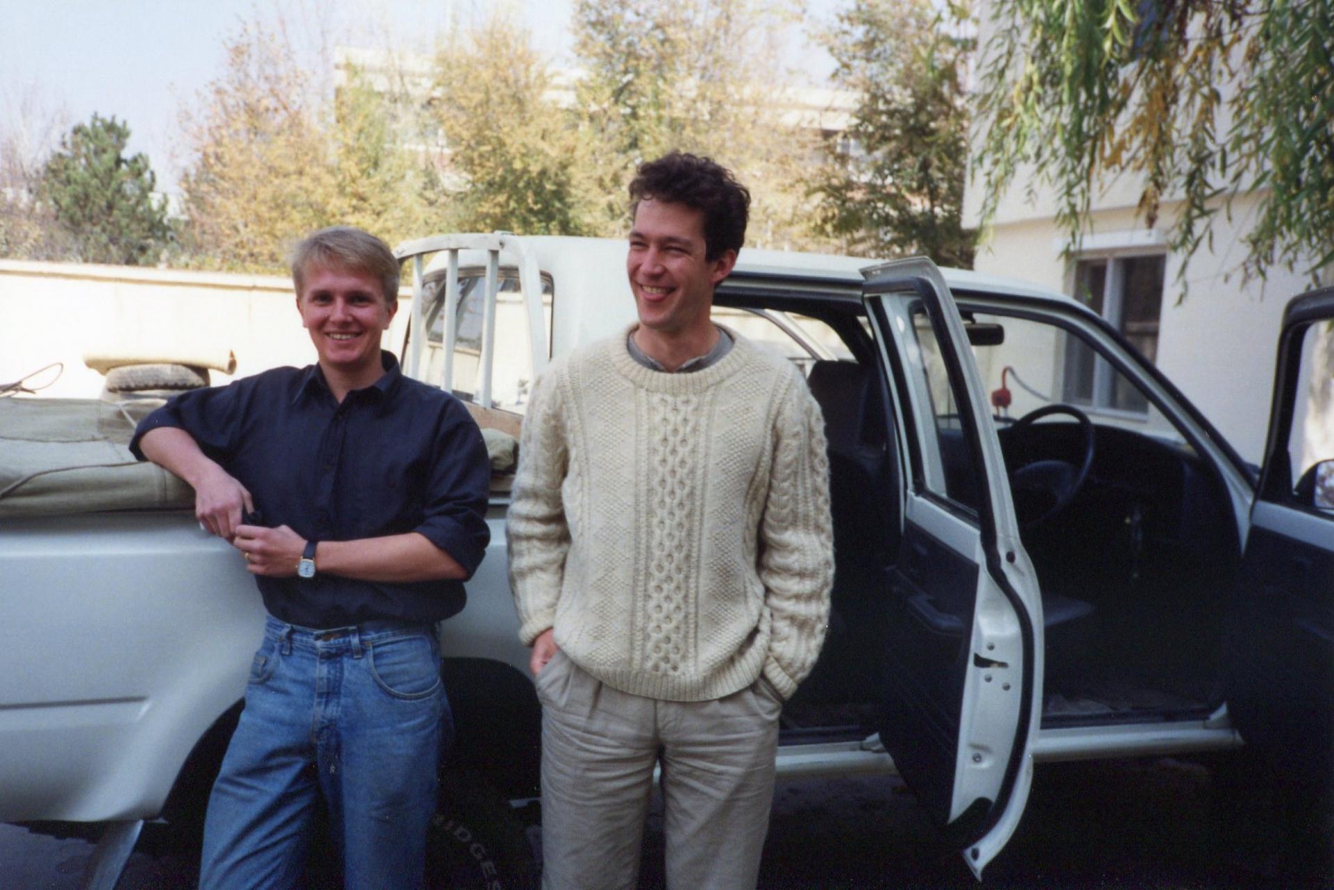 The author, Chris Woolf (left), and BBC colleague, Chris Bowers, at the beginning of the convoy, Nov. 7, 1991.