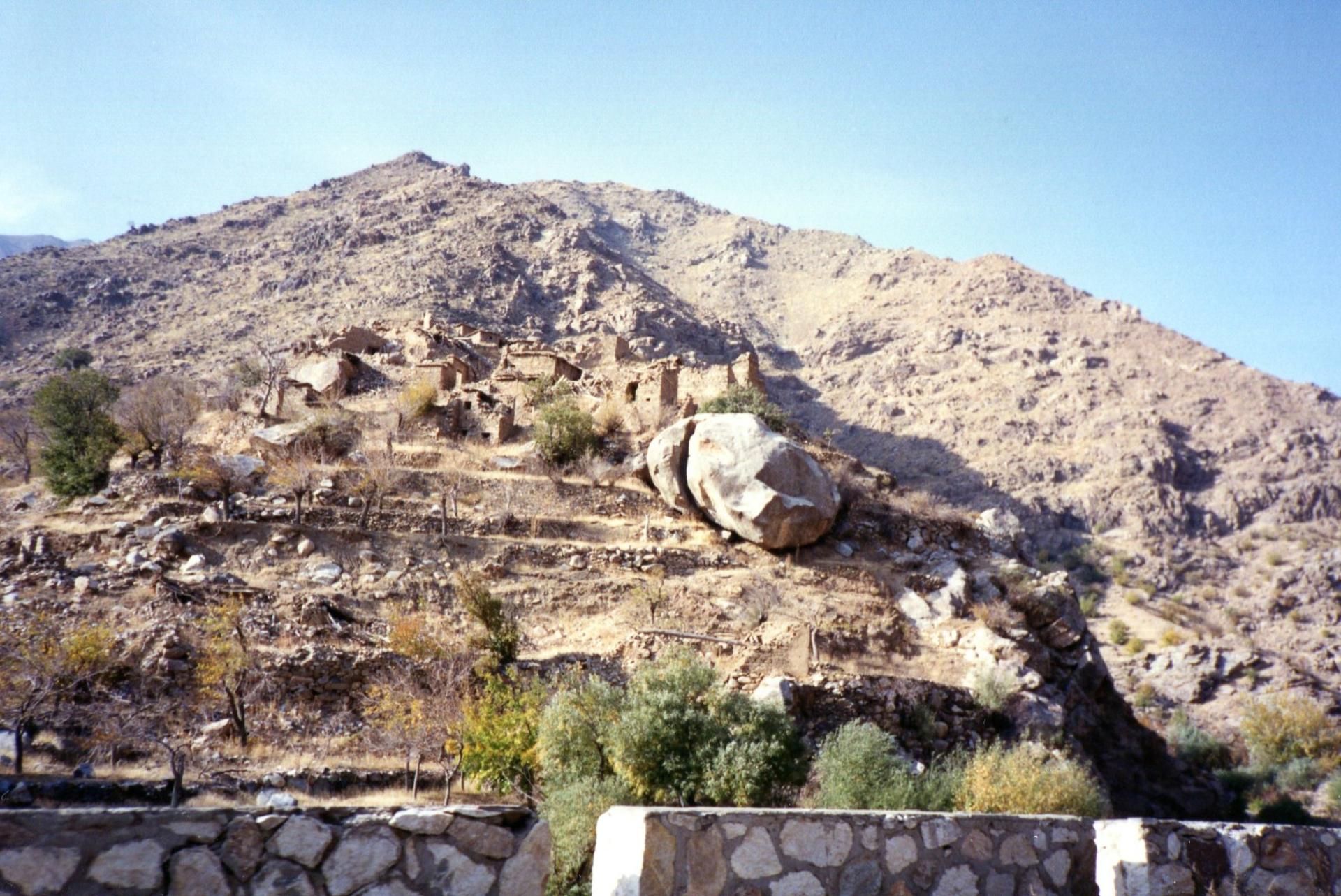 A wrecked and mined village in the Salang Valley, Afghanistan, Nov. 7, 1991. 
