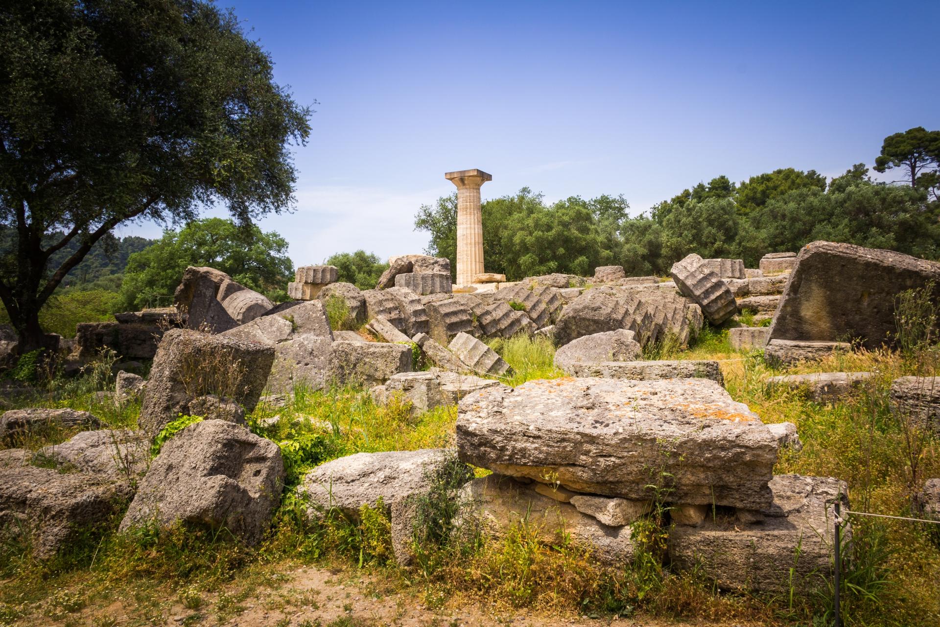 The remains of the Ancient Temple of Zeus at Olympia.