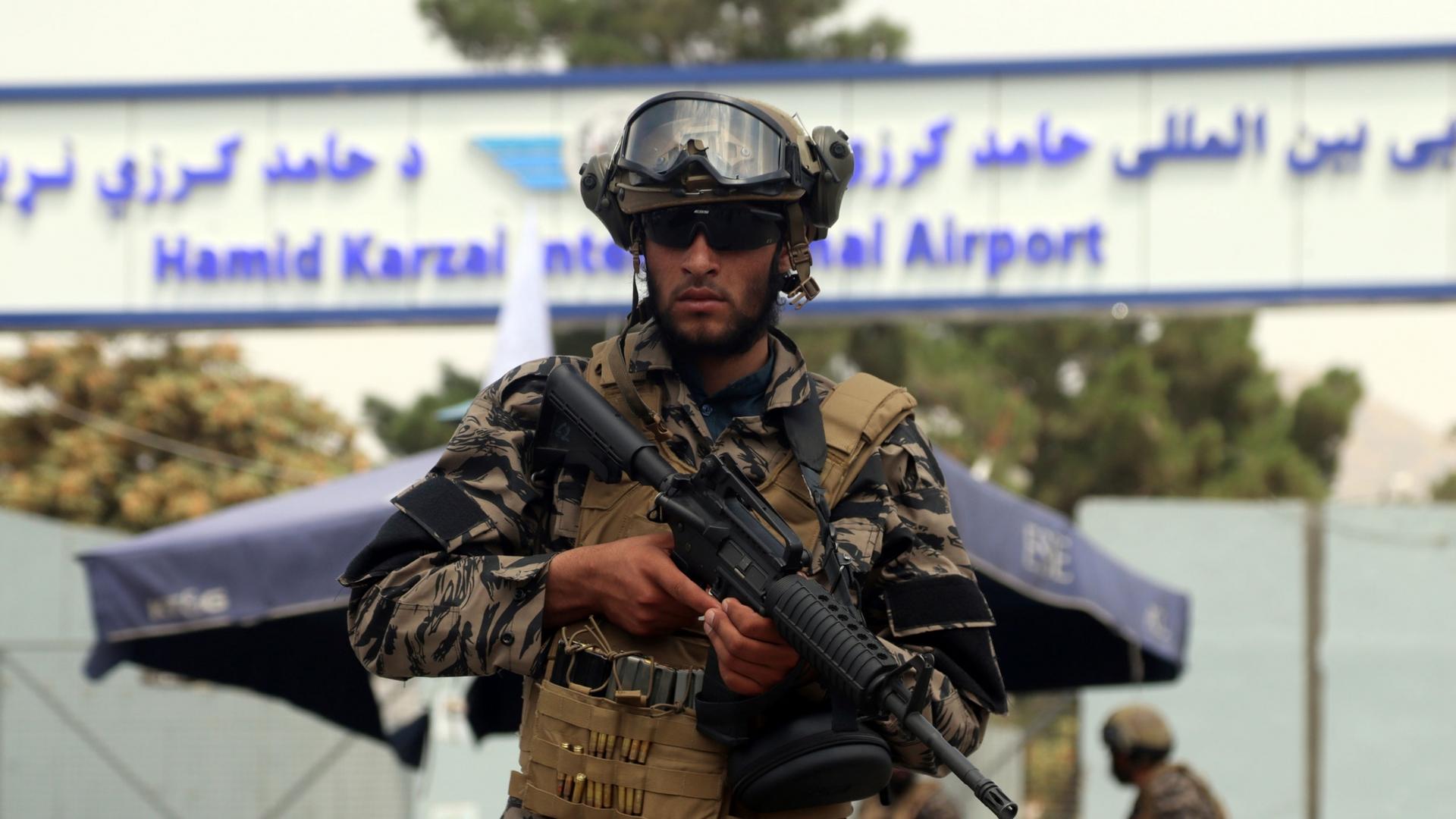 Taliban special force fighters stand guard outside the Hamid Karzai International Airport after the US military's withdrawal, in Kabul, Afghanistan, Tuesday, Aug. 31, 2021. 