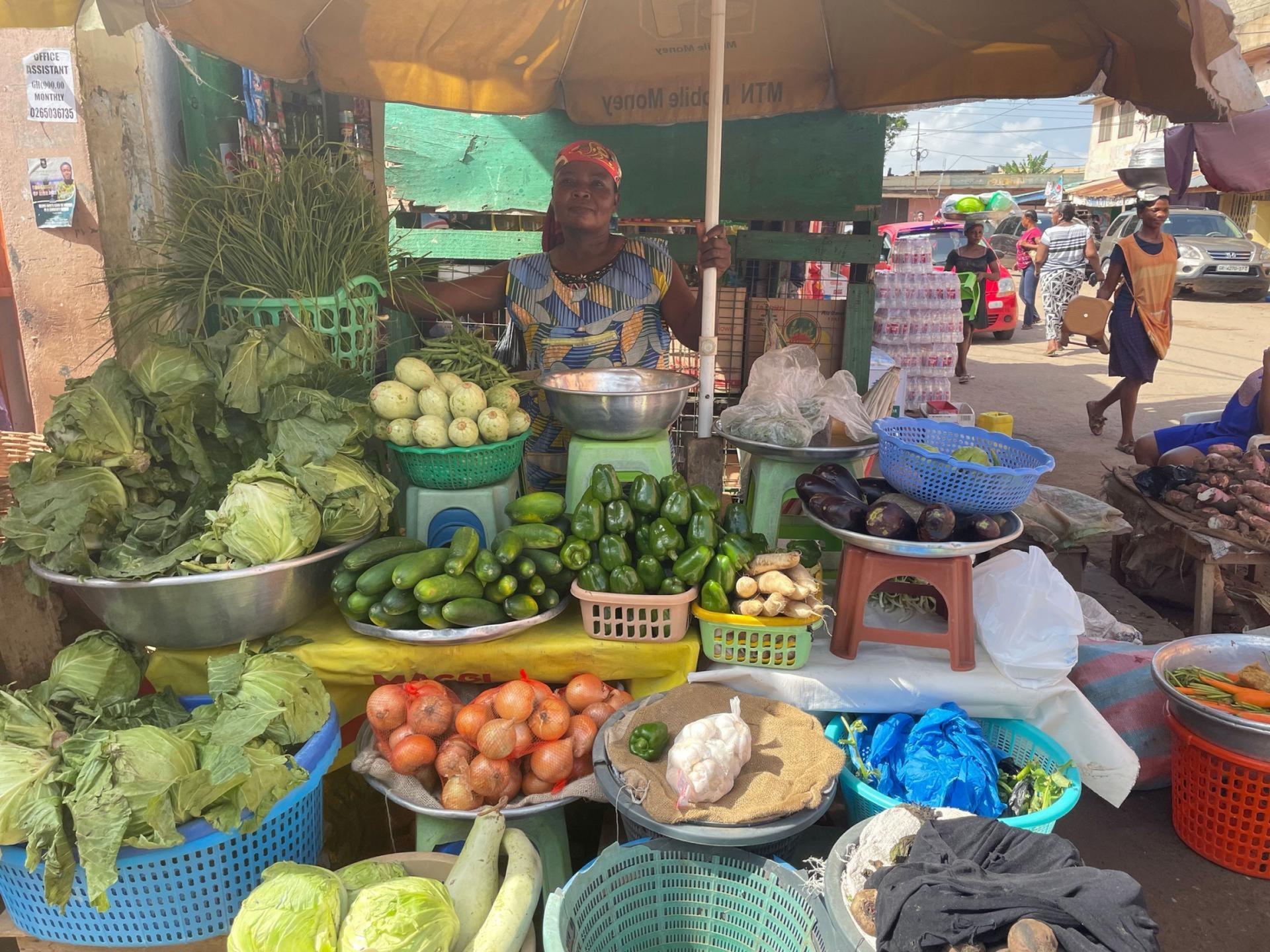 Yaa Asantewaa laments how farmers in Ghana and across Africa have been affected by climate change, which has led to a scarcity of vegetables that now have to be sold at higher costs.