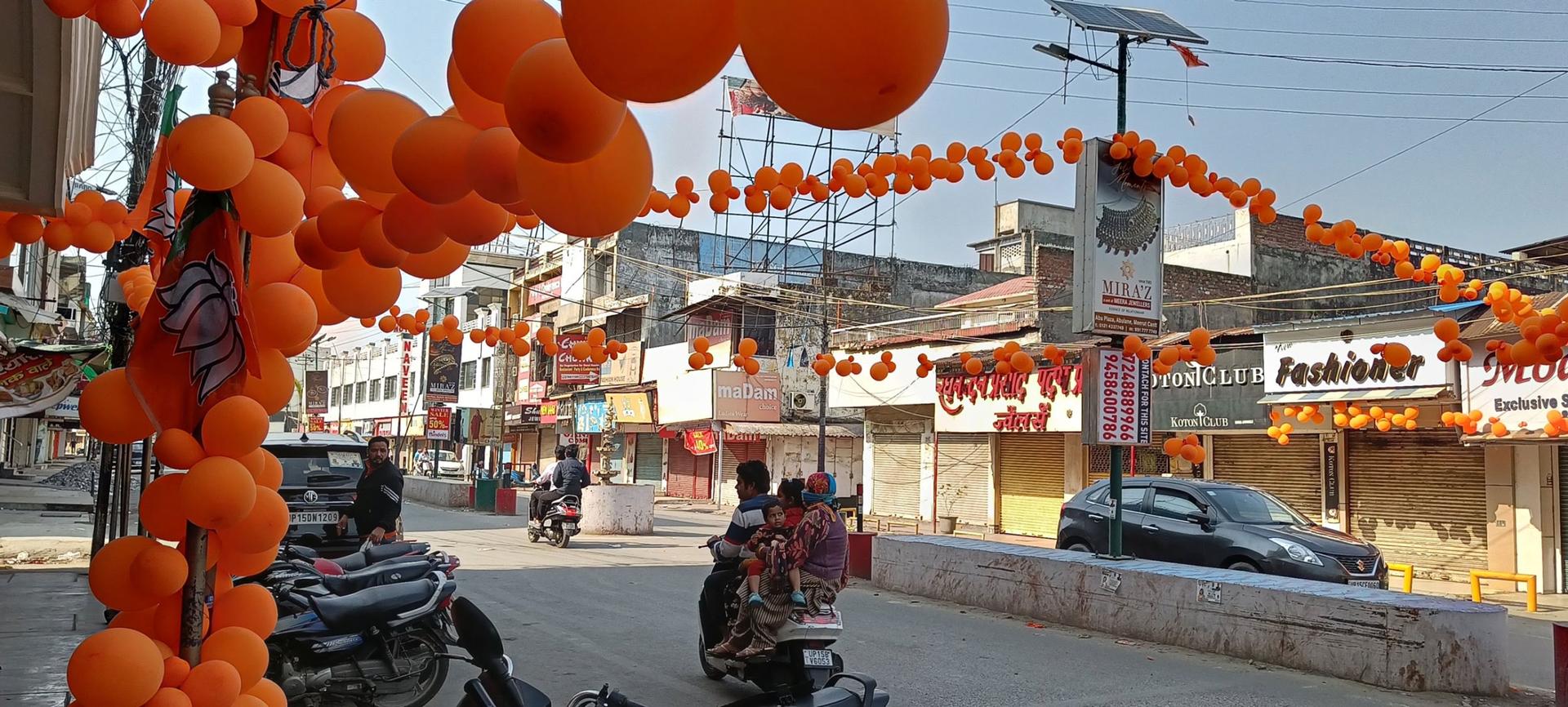 The streets of Meerut in Uttar Pradesh are full of decorations promoting the BJP.