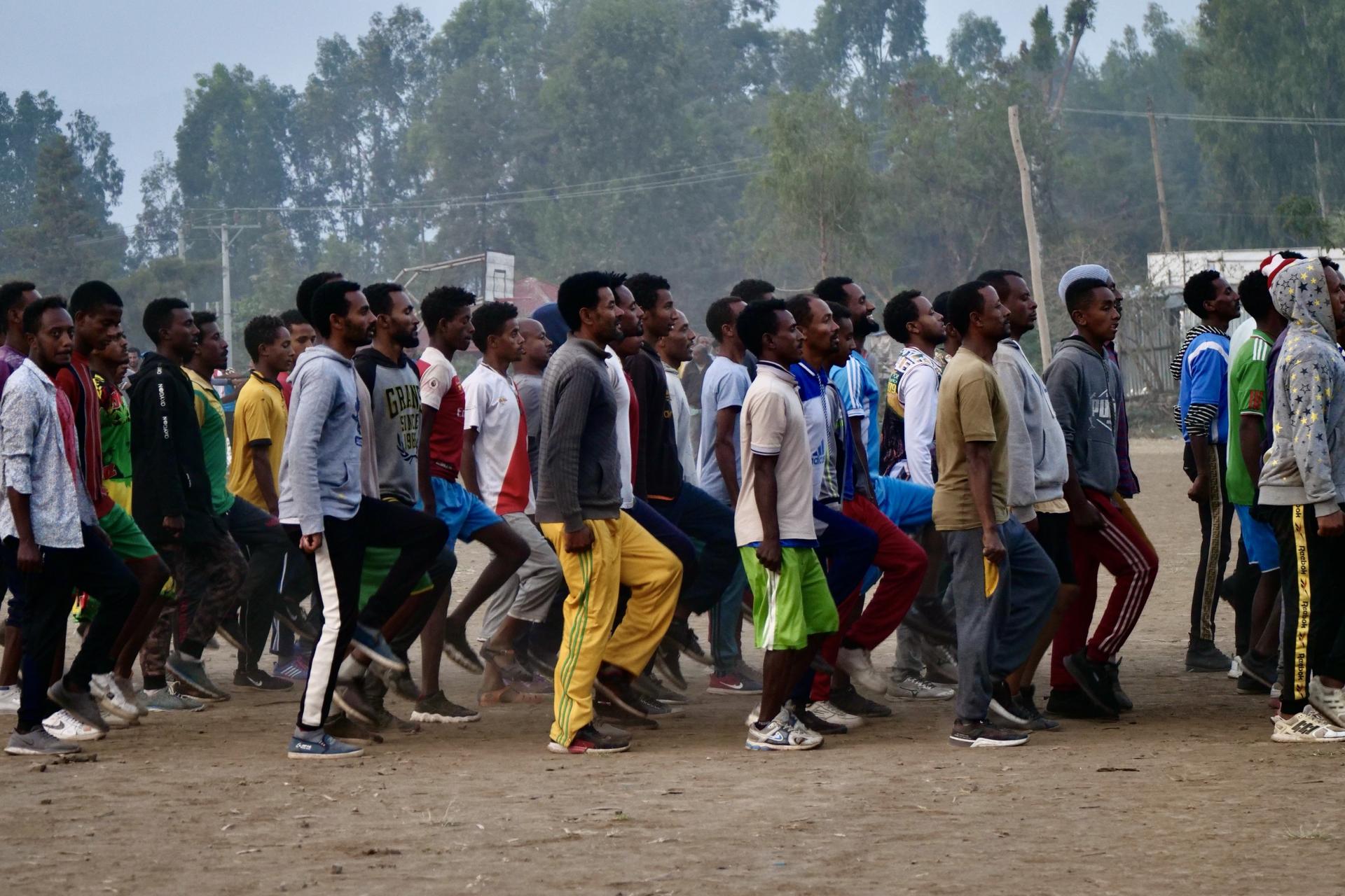 New recruits for the FANO Amhara militia practice marching drills, Woldiya, Ethiopia, Feb. 20, 2022.