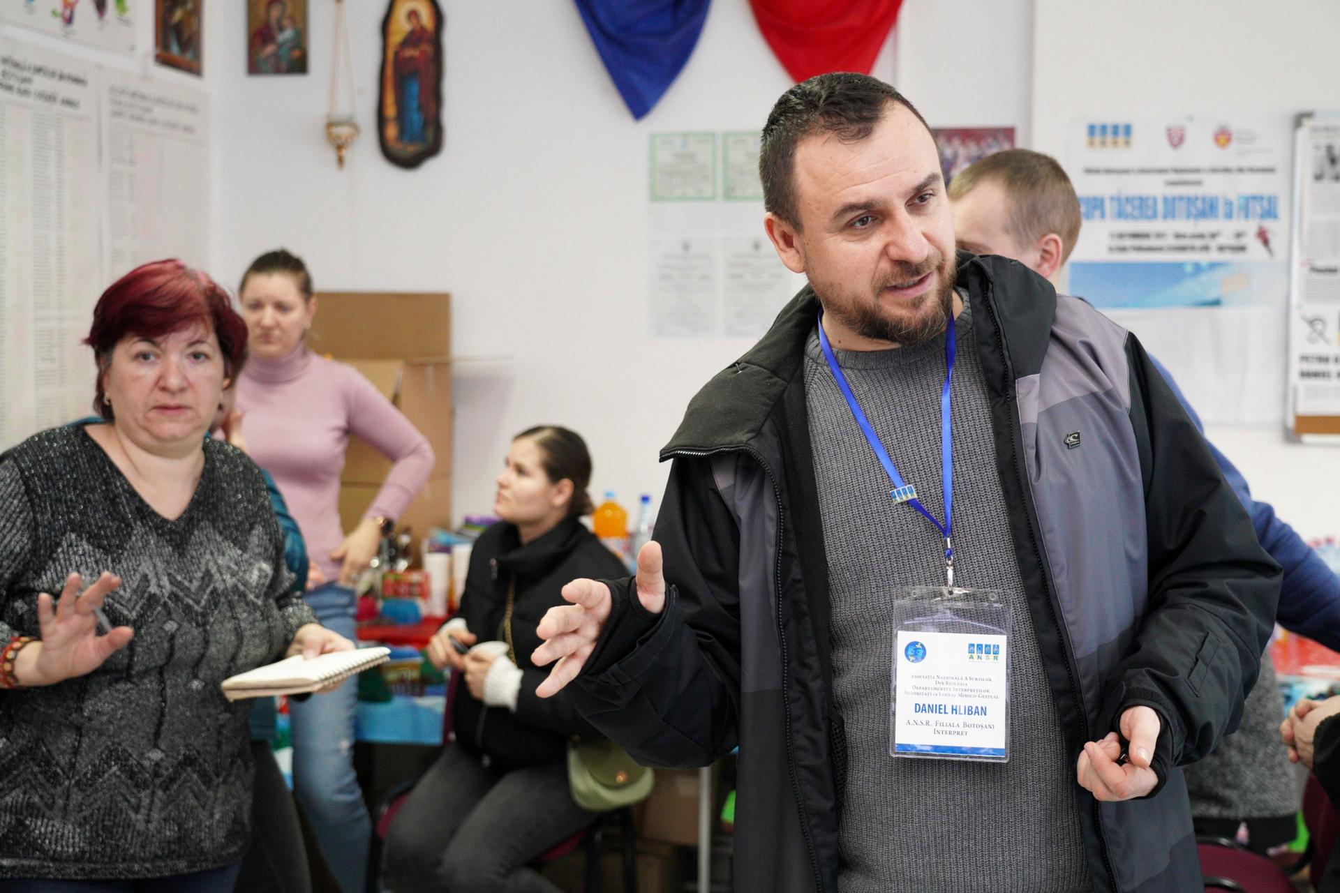 Daniel Hliban is the director of the local Botosani branch of Romania's national deaf association, ANSR. 