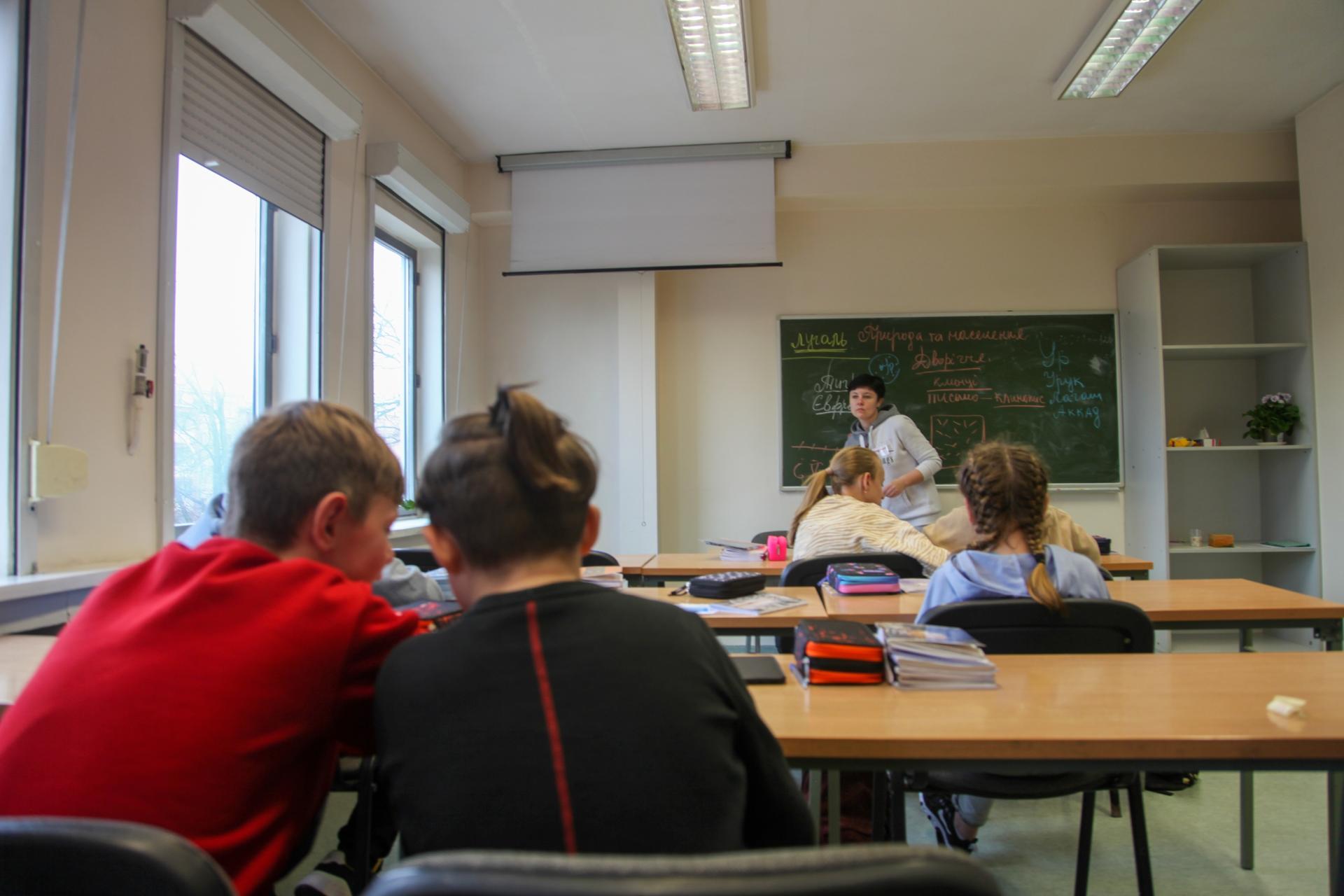 Students at the Warsaw Ukrainian School (SzkoUA), in Warsaw, Poland, study in the Ukrainian language.
