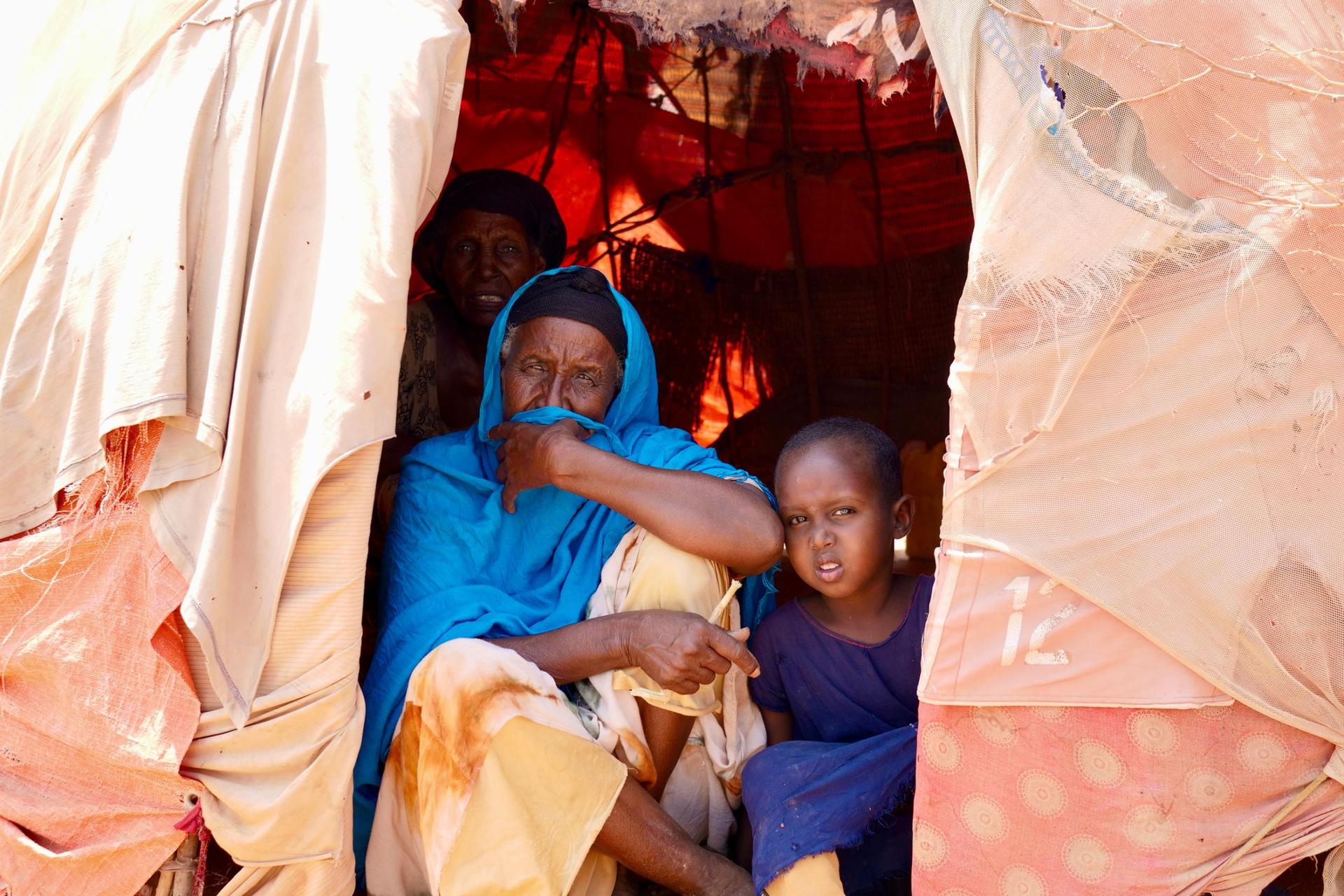 Daruuro Hassan with her family at a camp for internally displaced people in Luuq, Somalia, March 21, 2022.