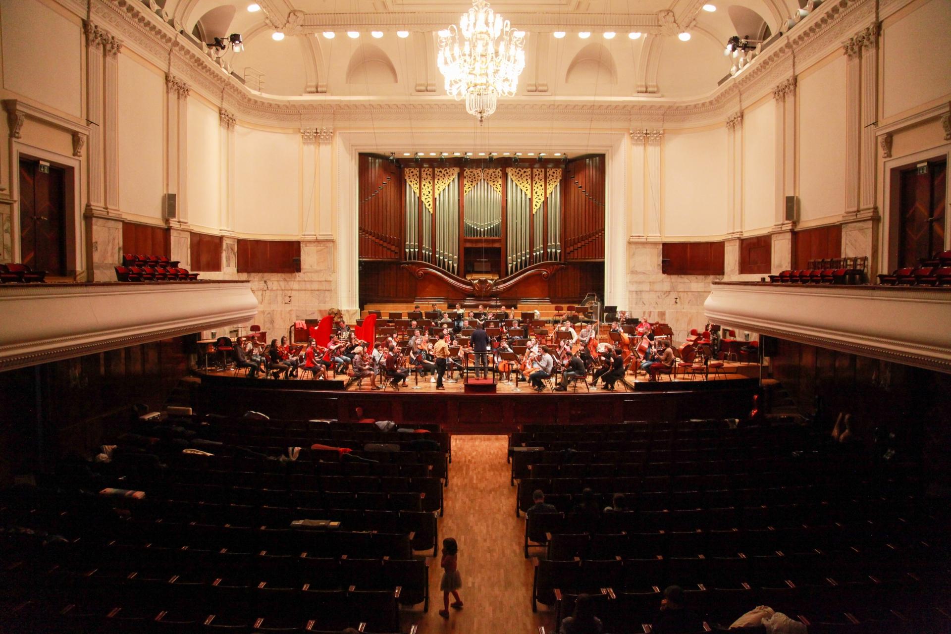 The Kyiv Symphony Orchestra rehearses at the National Philharmonic in Warsaw, Poland