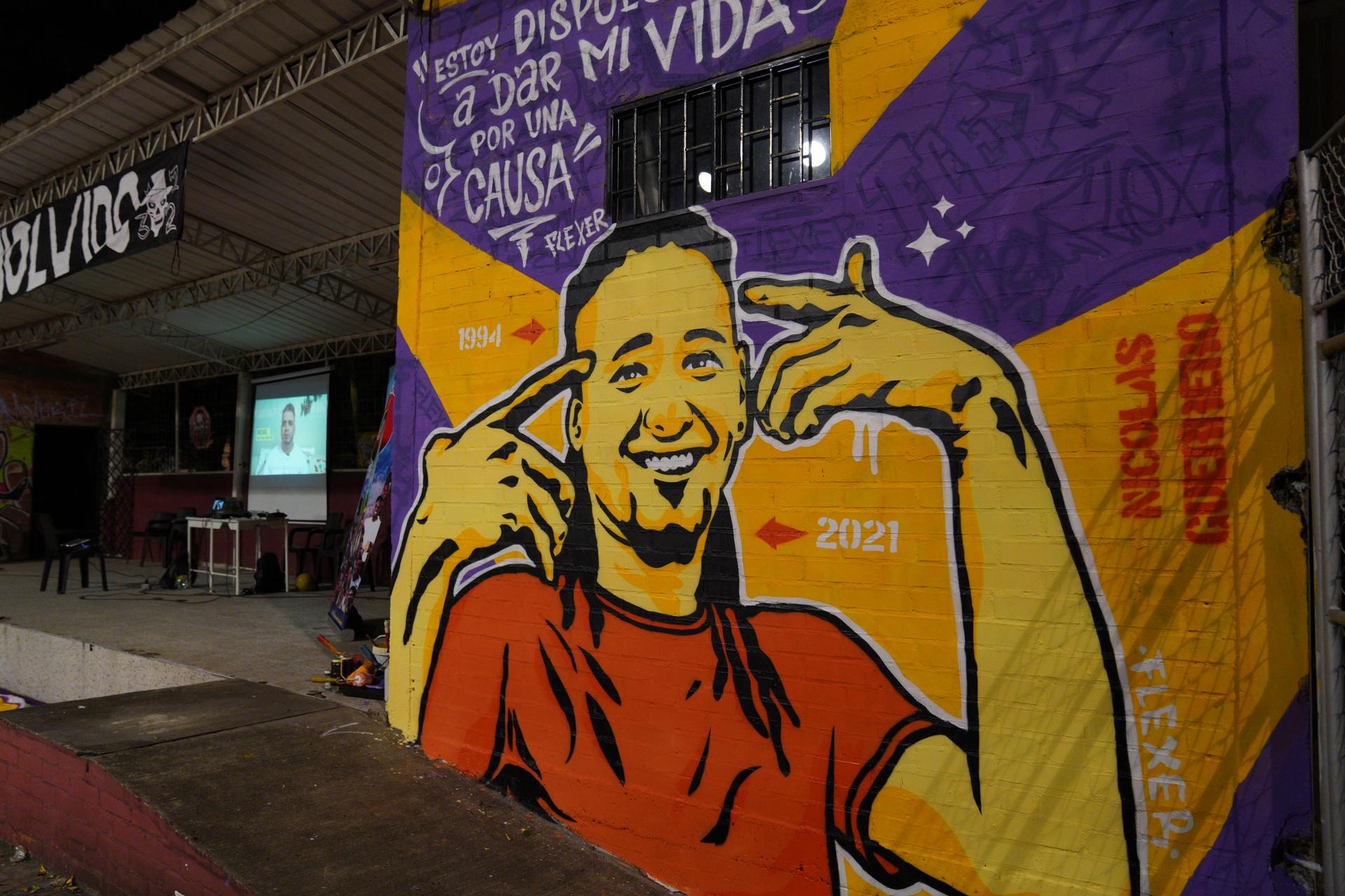 A mural of Nicolas Guerrero, who was shot in the head during a protest held in May of last year