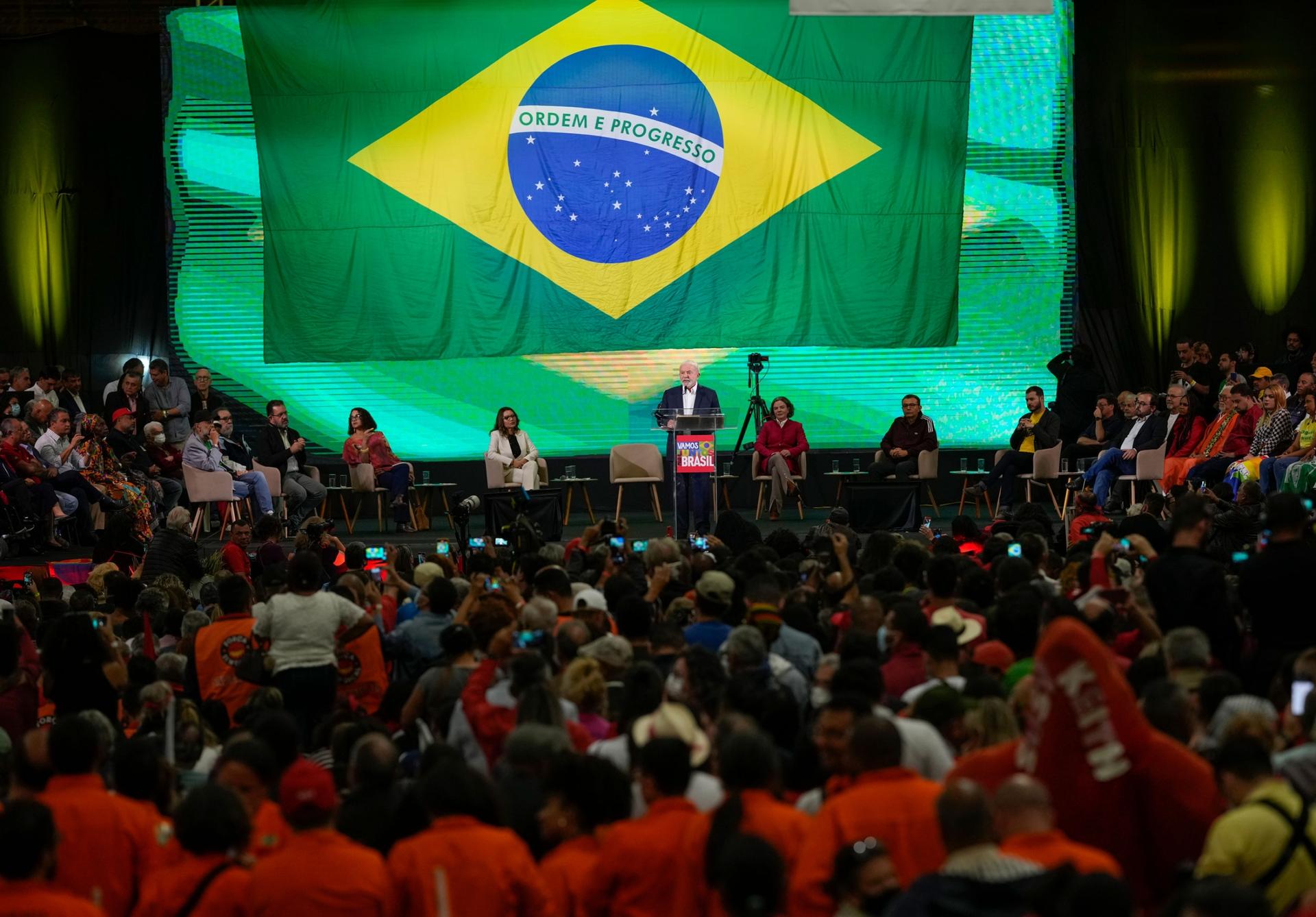 Former Brazilian President Luiz Inácio Lula da Silva speaks during the announcement of his candidacy for the country’s upcoming presidential election, in São Paulo, Brazil, Saturday, May 7, 2022. 