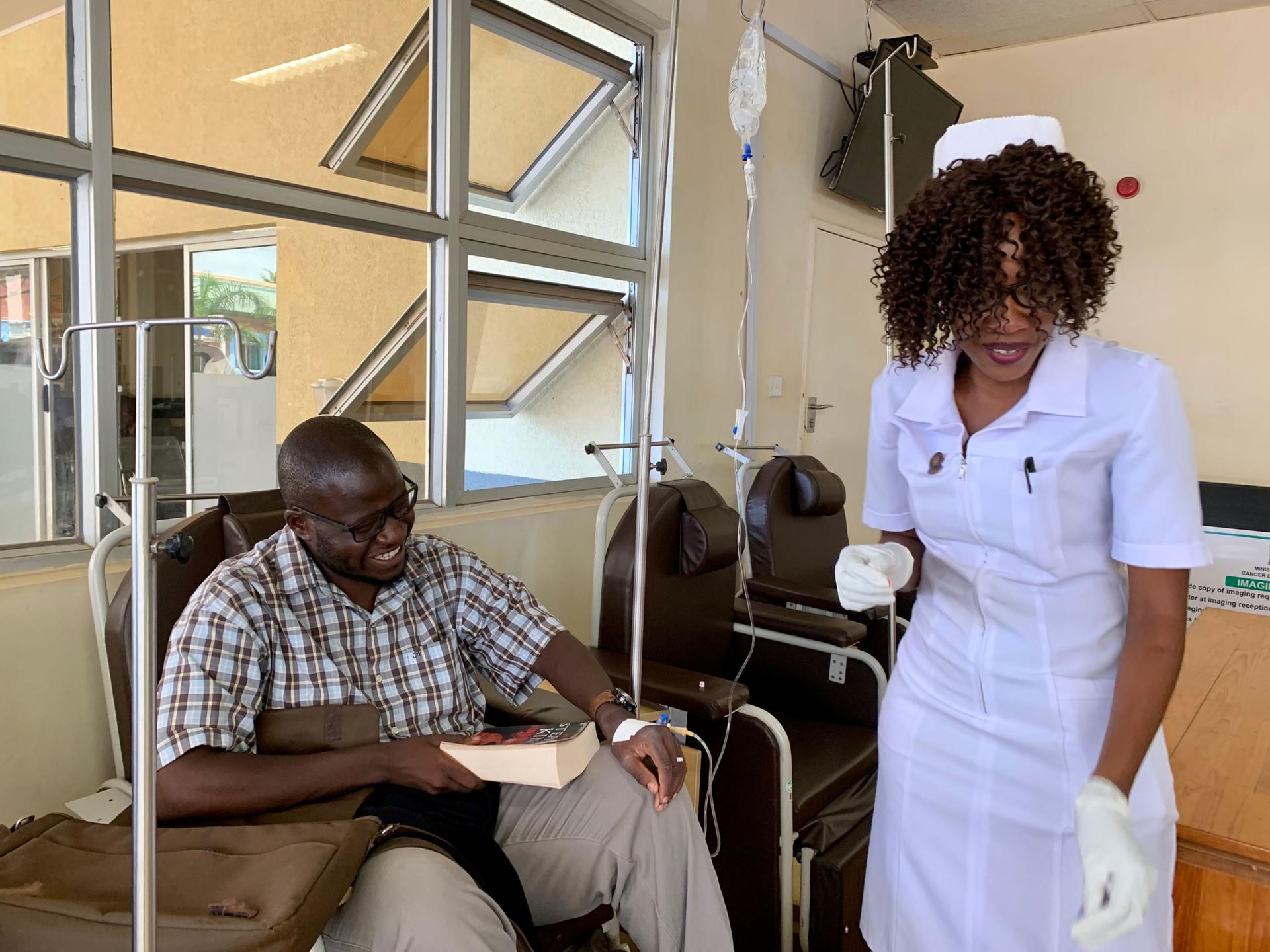 Twice a year, Muchimba Kabeta gets infusions of the medication Rituximab at University of Teaching Hospital in Lusaka, Zambia. He was diagnosed with multiple sclerosis after 10 years of struggling with symptoms.