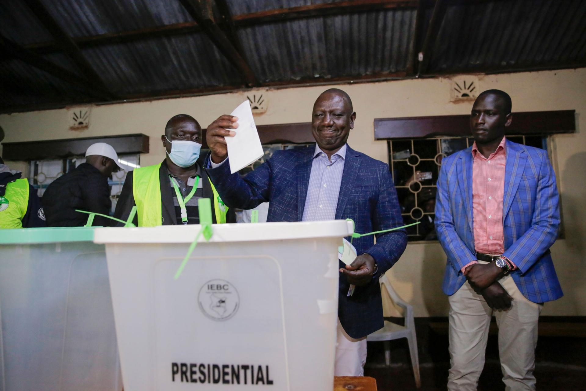 Deputy President and presidential candidate William Ruto casts his vote in Kenya's general election in Sugoi, 35 miles northwest of Eldoret, Kenya, Tuesday Aug. 9, 2022. 