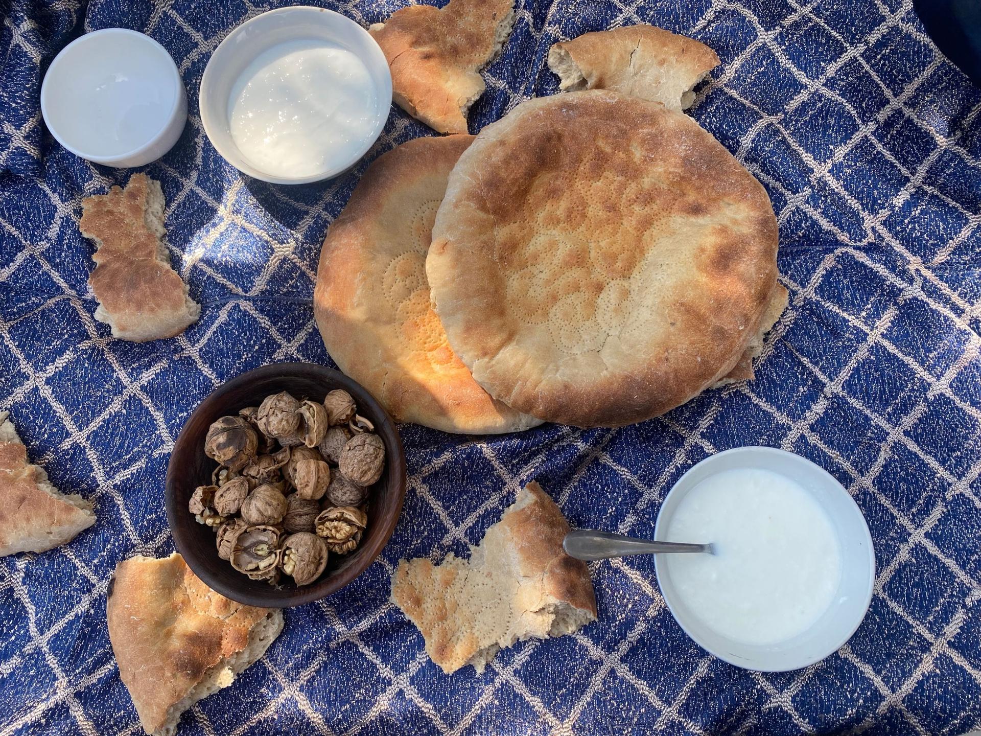 During harvest time in southern Kyrgyzstan, walnuts are served in dishes alongside most meals.