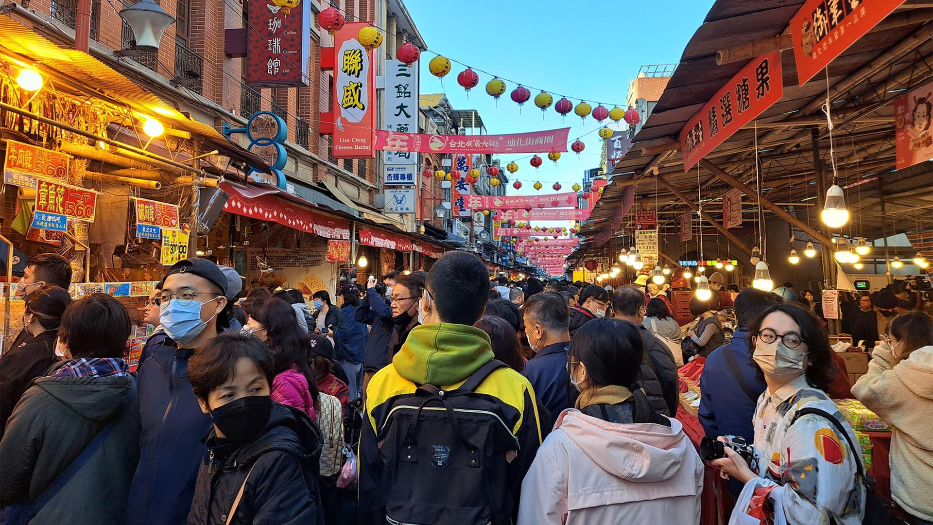 Many Taipei residents visit the city's historic Dihua Street to buy goods for the Lunar New Year.