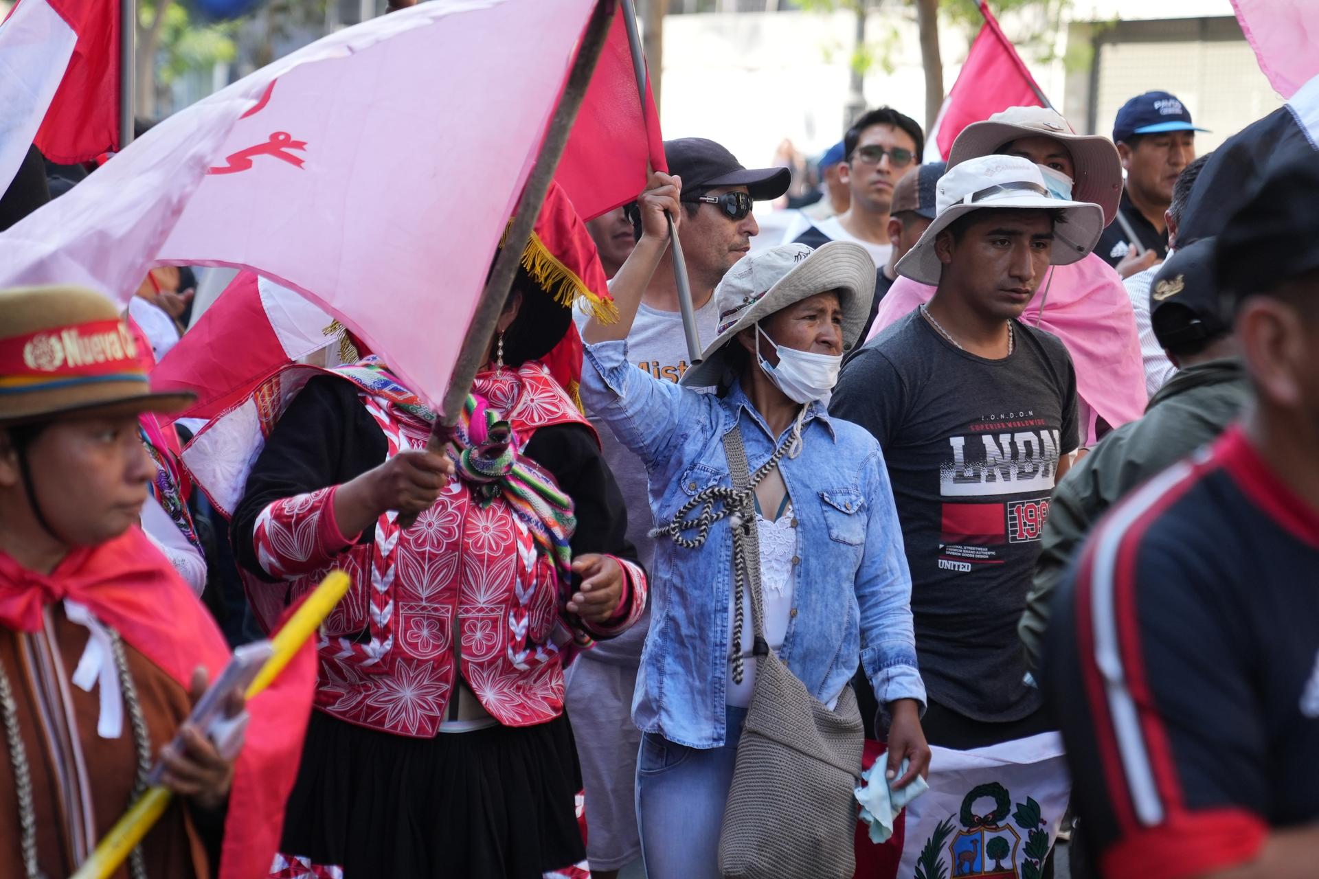 Thousands of people from Peru's southern highlands march through the streets of the capital Lima, calling for President Dina Boluarte's resignation