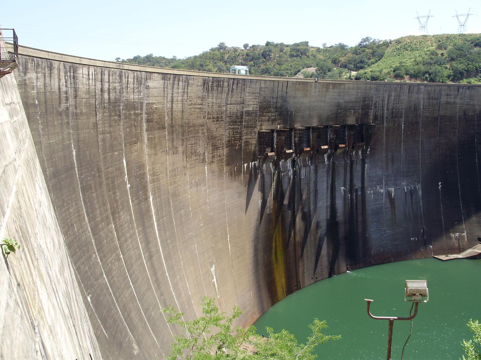 Below the Kariba dam wall, with Zambia border in the background. 