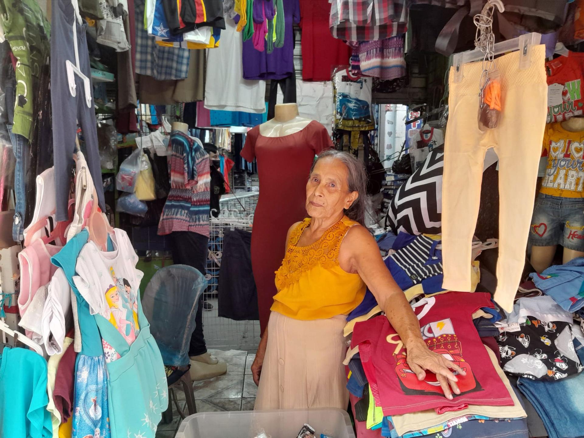 Isabel Mejia, 75, has run a clothing stand near the city center for more than 30 years. 