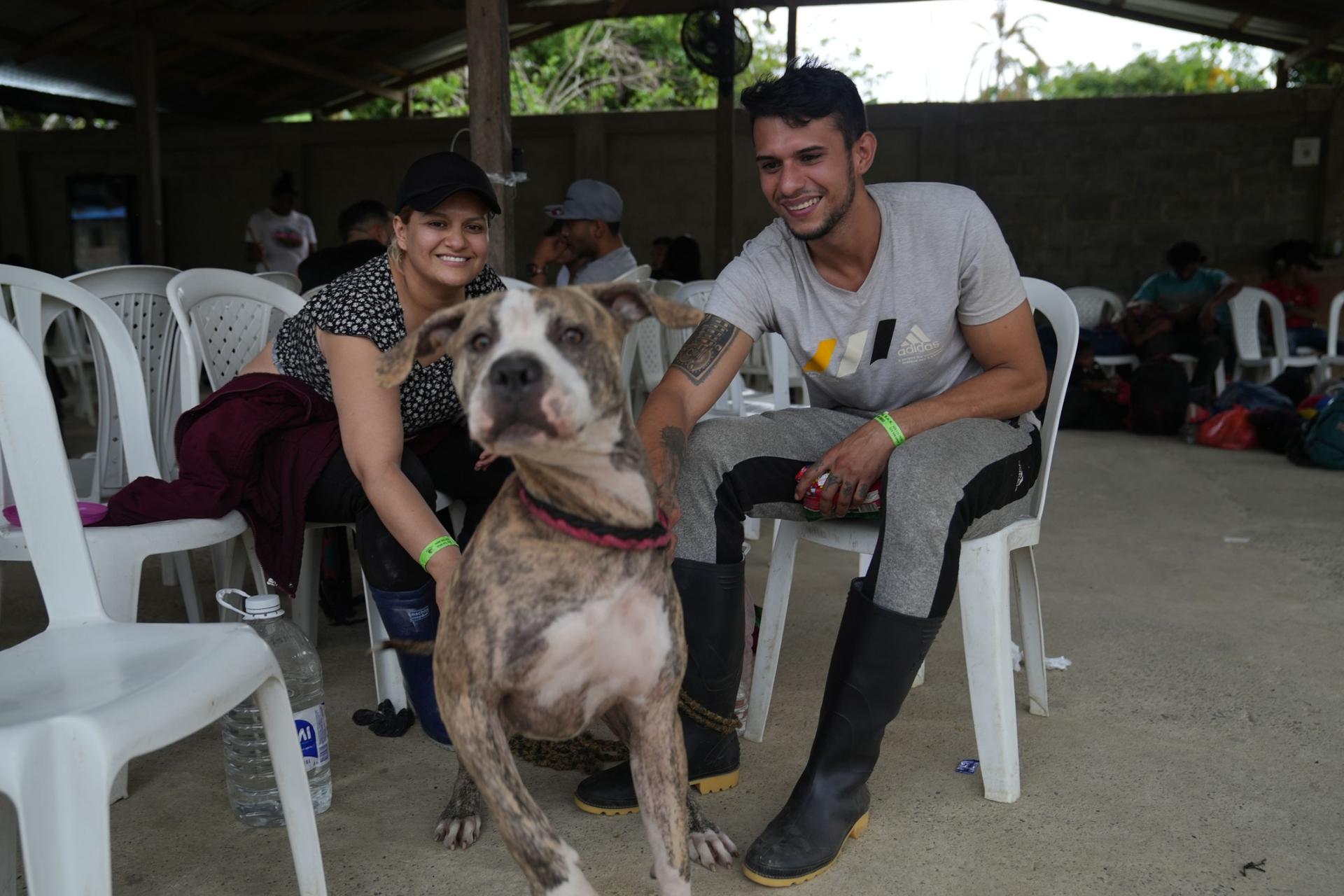 Enjevel Marquez from Venezuela, and Leidy Padilla from Colombia traveled with their dog across the Darien Gap. 