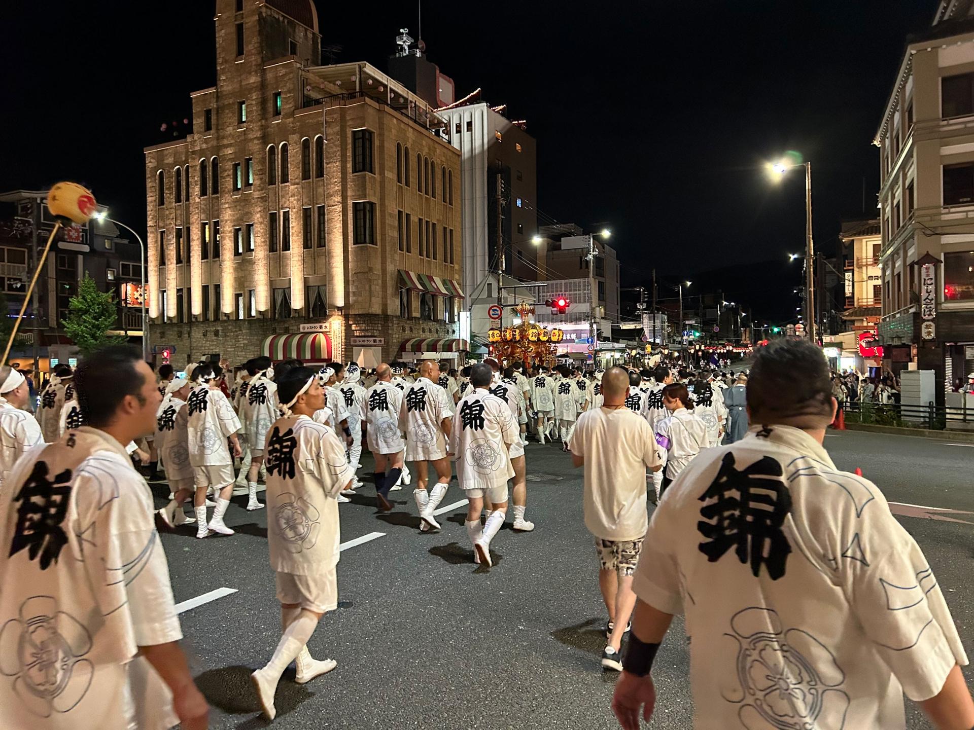 The golden palanquins, Mikoshi, were paraded through the street to honor the deities and were then returned to the main shrine at midnight on July 24. 