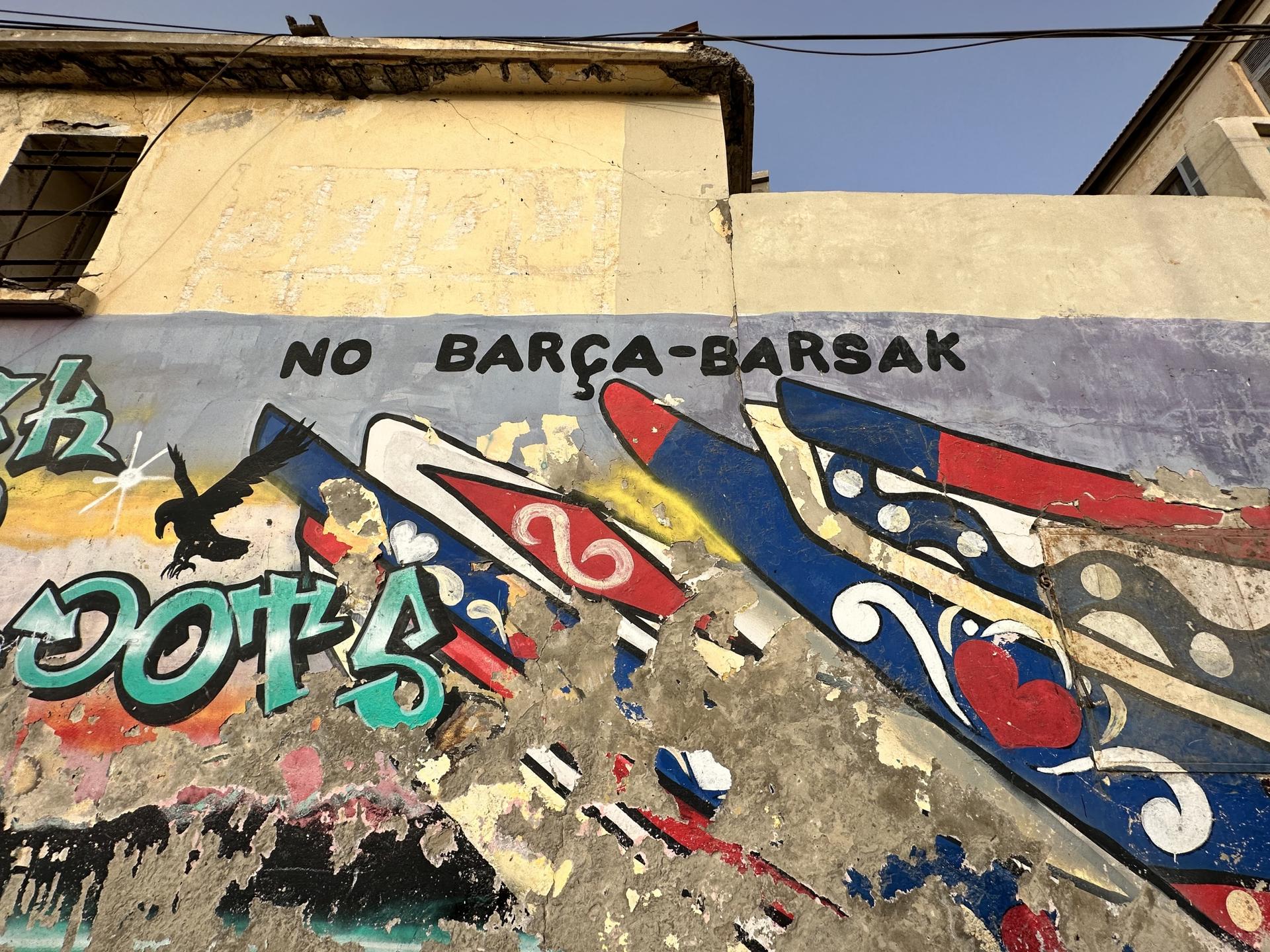 Many young people in Saint-Louis have decided to leave for Europe by sea. "No Barca-Barsak" is a common phrase written on walls and ships in the fishing village of Guet Ndar.