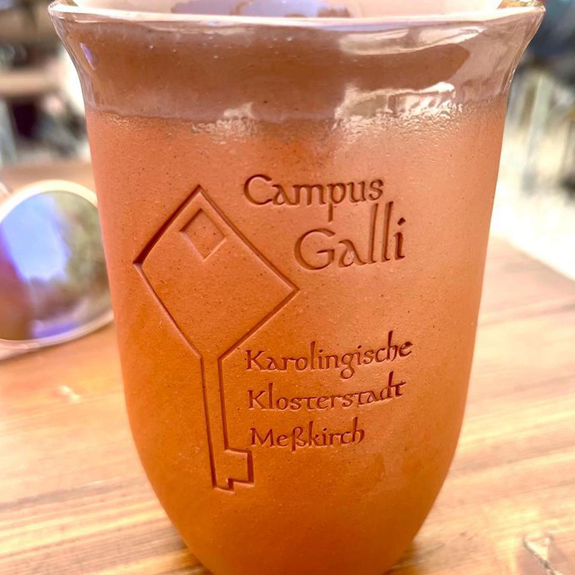 A cup representing the Benedictine cloister being built at Campus Galli in Southern Germany.