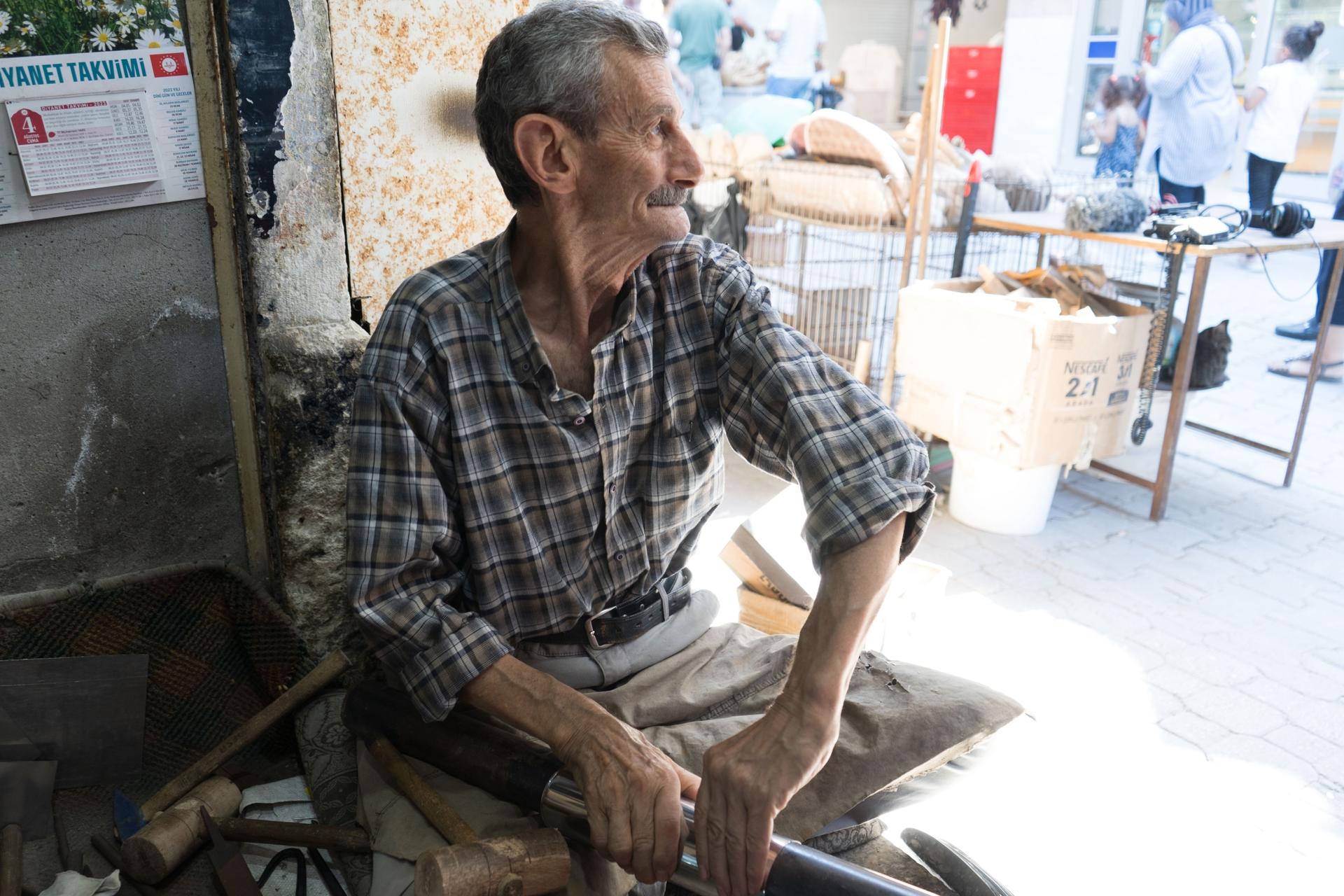 Mustafa Güler, a tinsmith in Antakya’s covered bazaar in Turkey, lost 57 members of his family in the earthquakes.