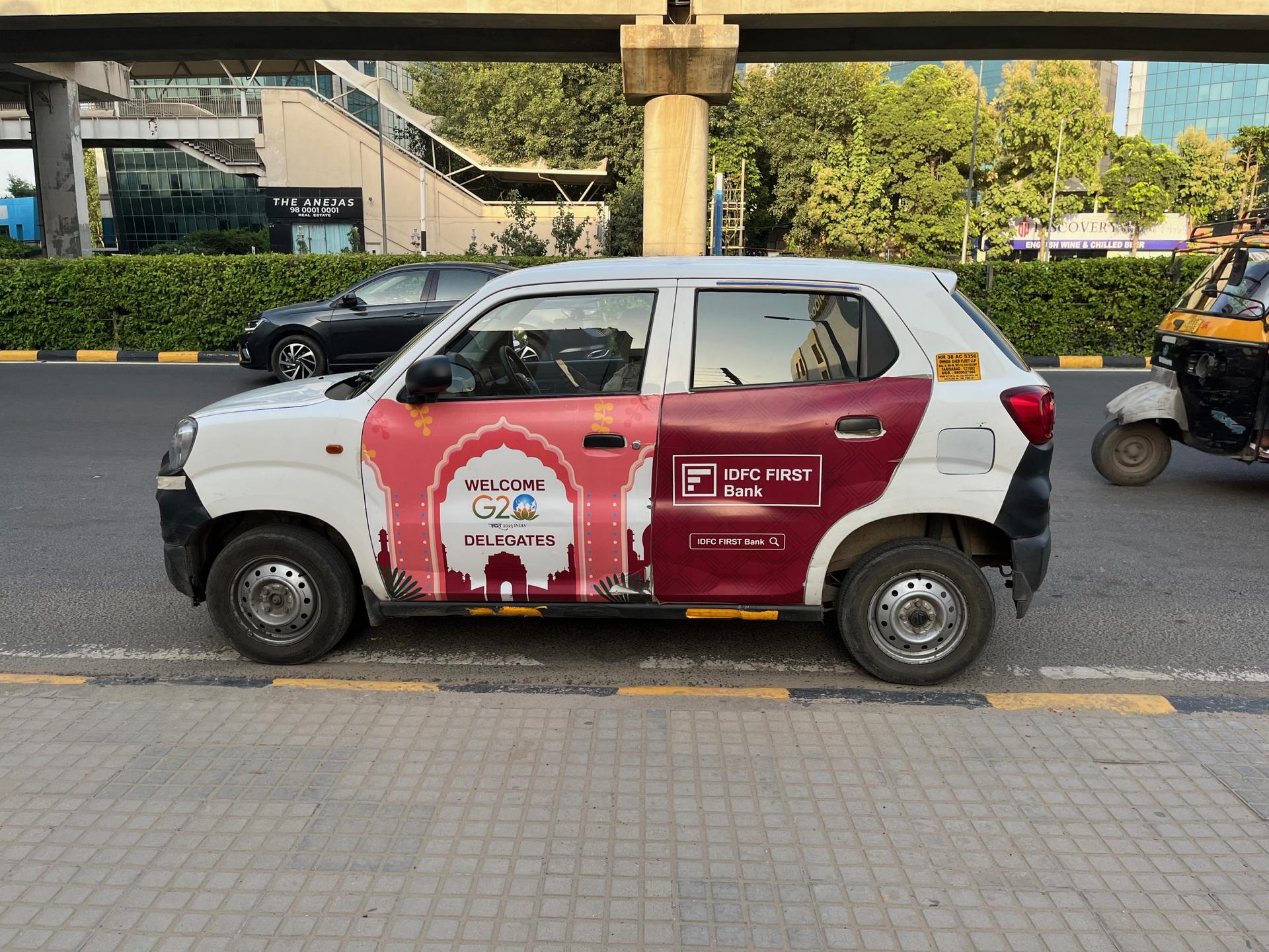 car with signage 