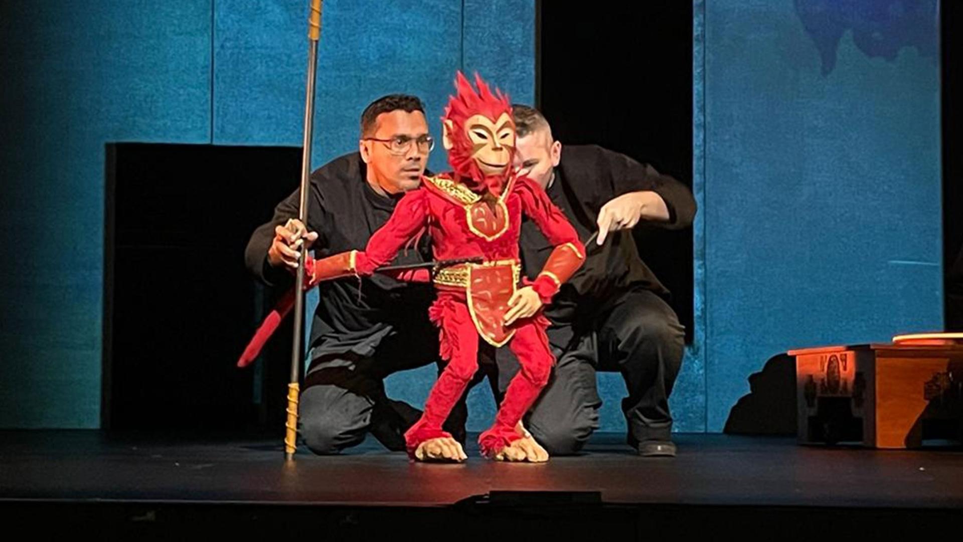 The bunraku style of puppetry in which puppeteers appear on stage and directly work puppets, seen here in "Monkey: A Kung Fu Puppet Parable," originated in Japan, Sept. 20, 2023.