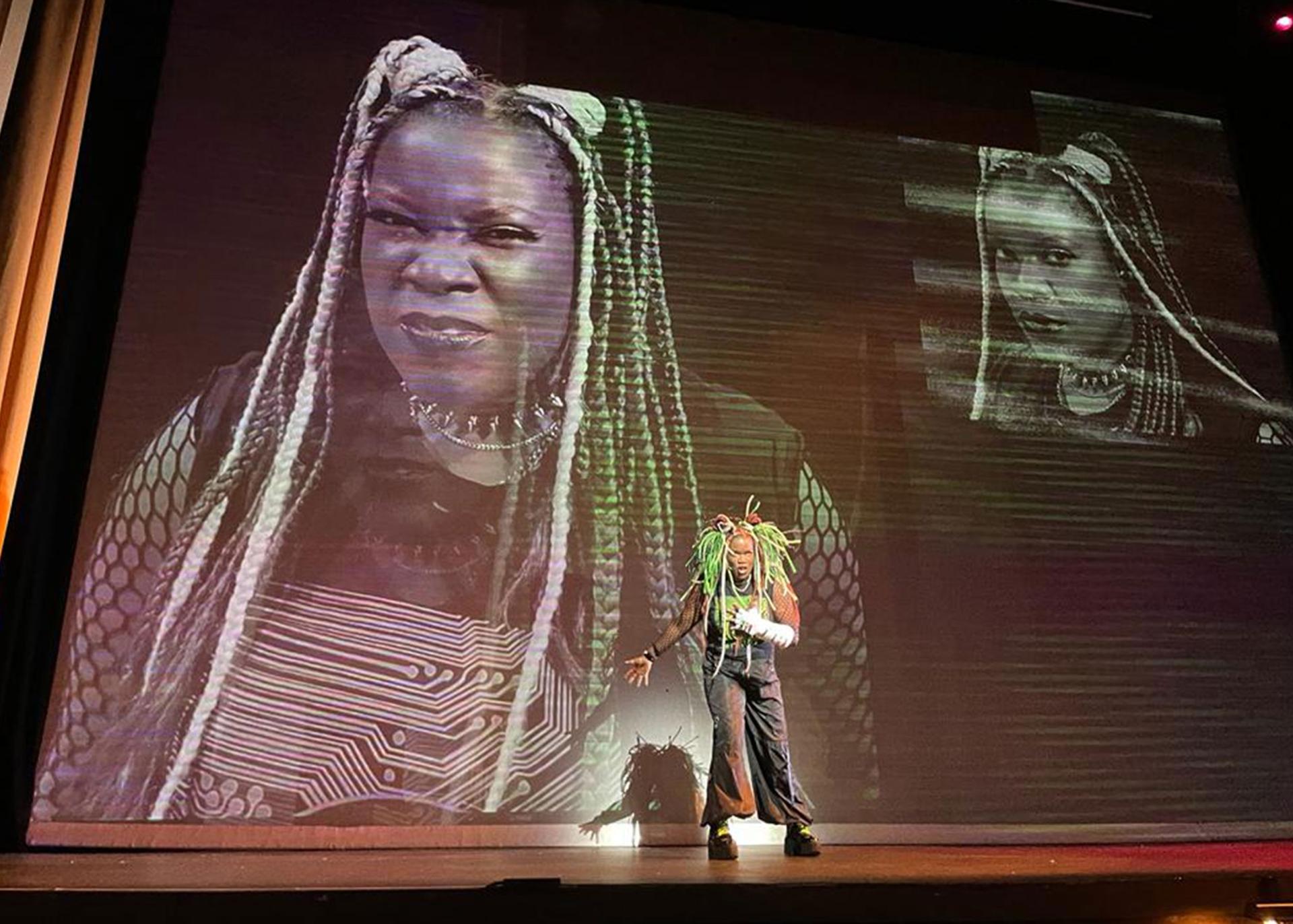 Carami Hilaire performs as Mara during a rehearsal of “Monkey: A Kung Fu Puppet Parable” in Boston, Sept. 20, 2023.