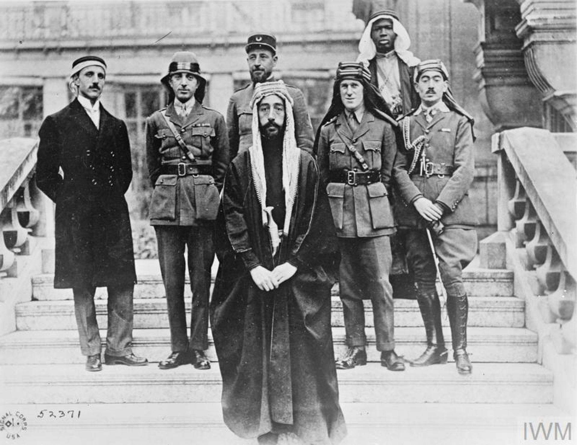 Emir Faisal and the Arab delegation at Versailles, Jan. 20, 1919.